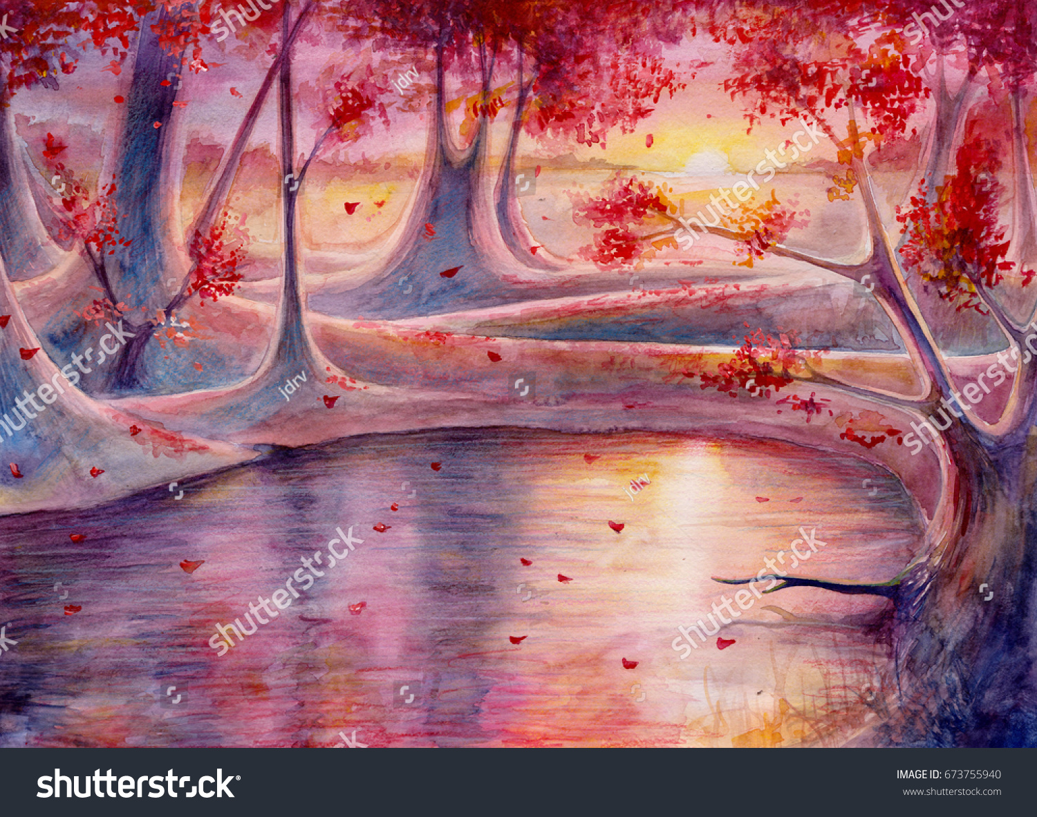 Drawing Art Beautiful Autumn Forest Landscape Stock Illustration ...