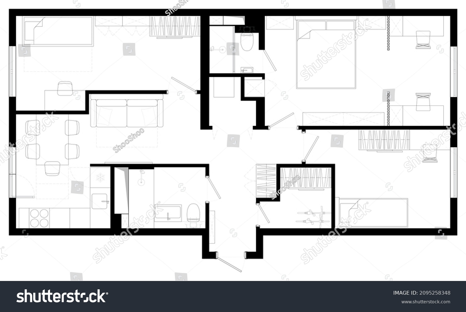 Drawing Apartment Family Two Children Stock Illustration 2095258348 ...