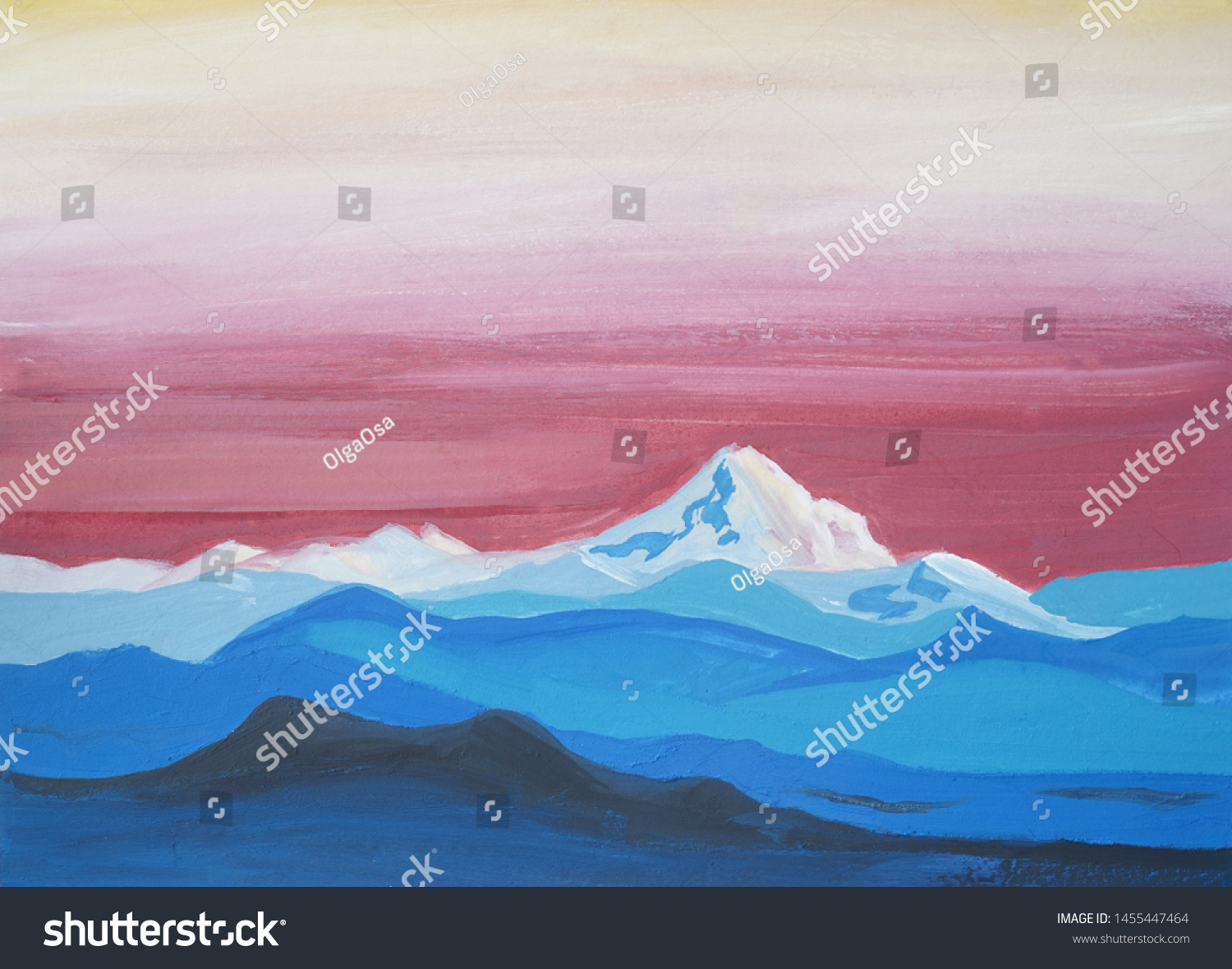 Drawing Bright Blue White Snow Mountains Stock Illustration