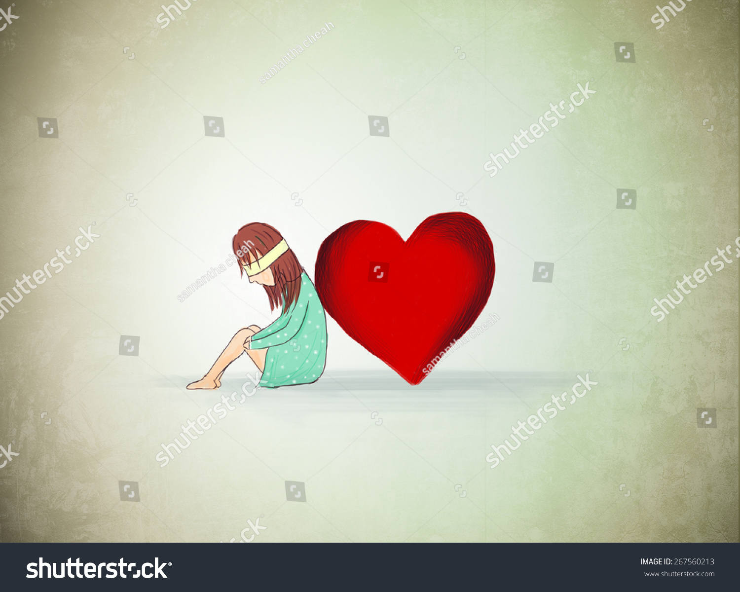 Drawing Lonely Girl Heart Love Depression Stock Illustration 267560213