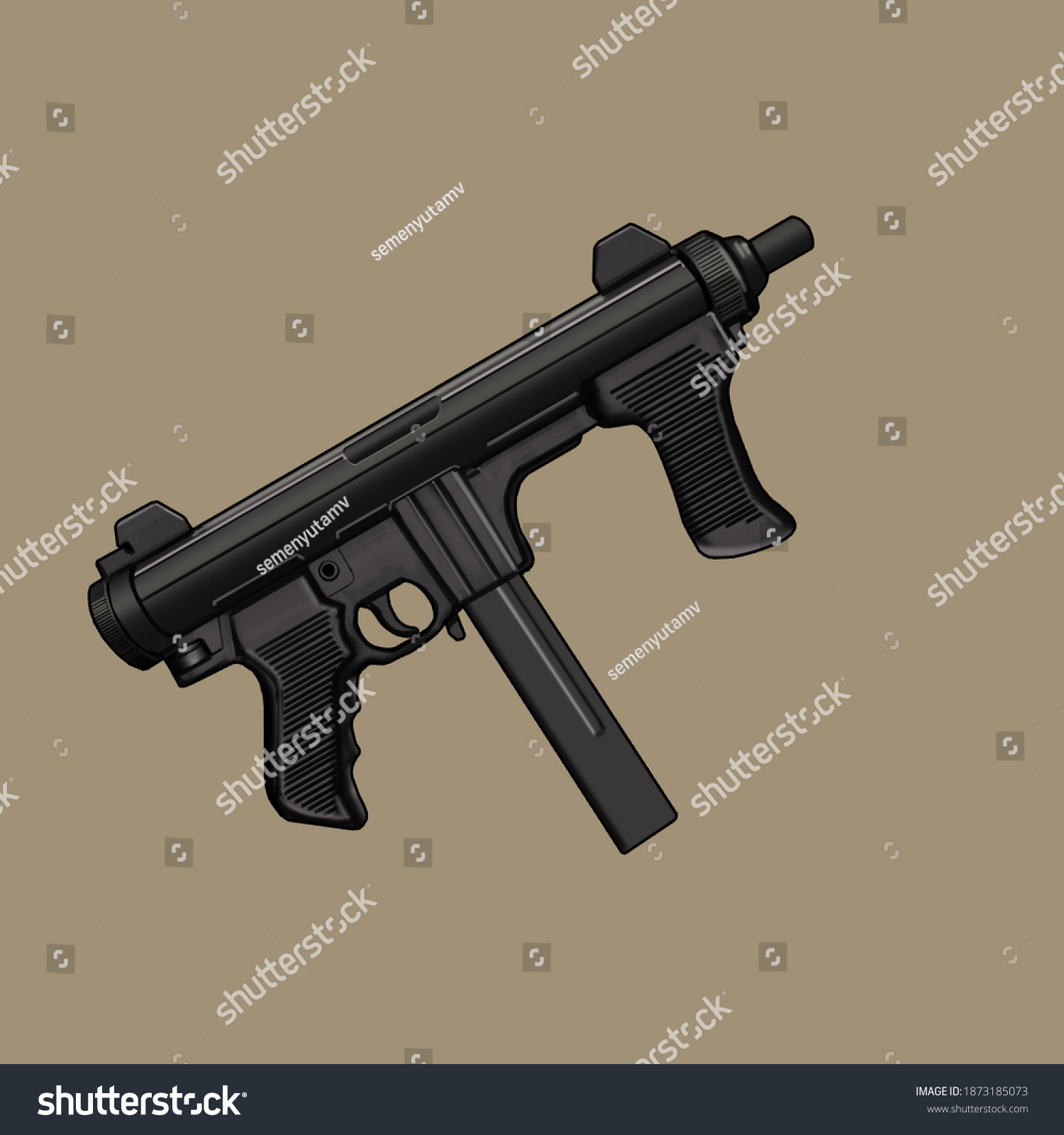 Drawing Beretta Model 12 Submachine Gun ภาพประกอบสต็อก 1873185073