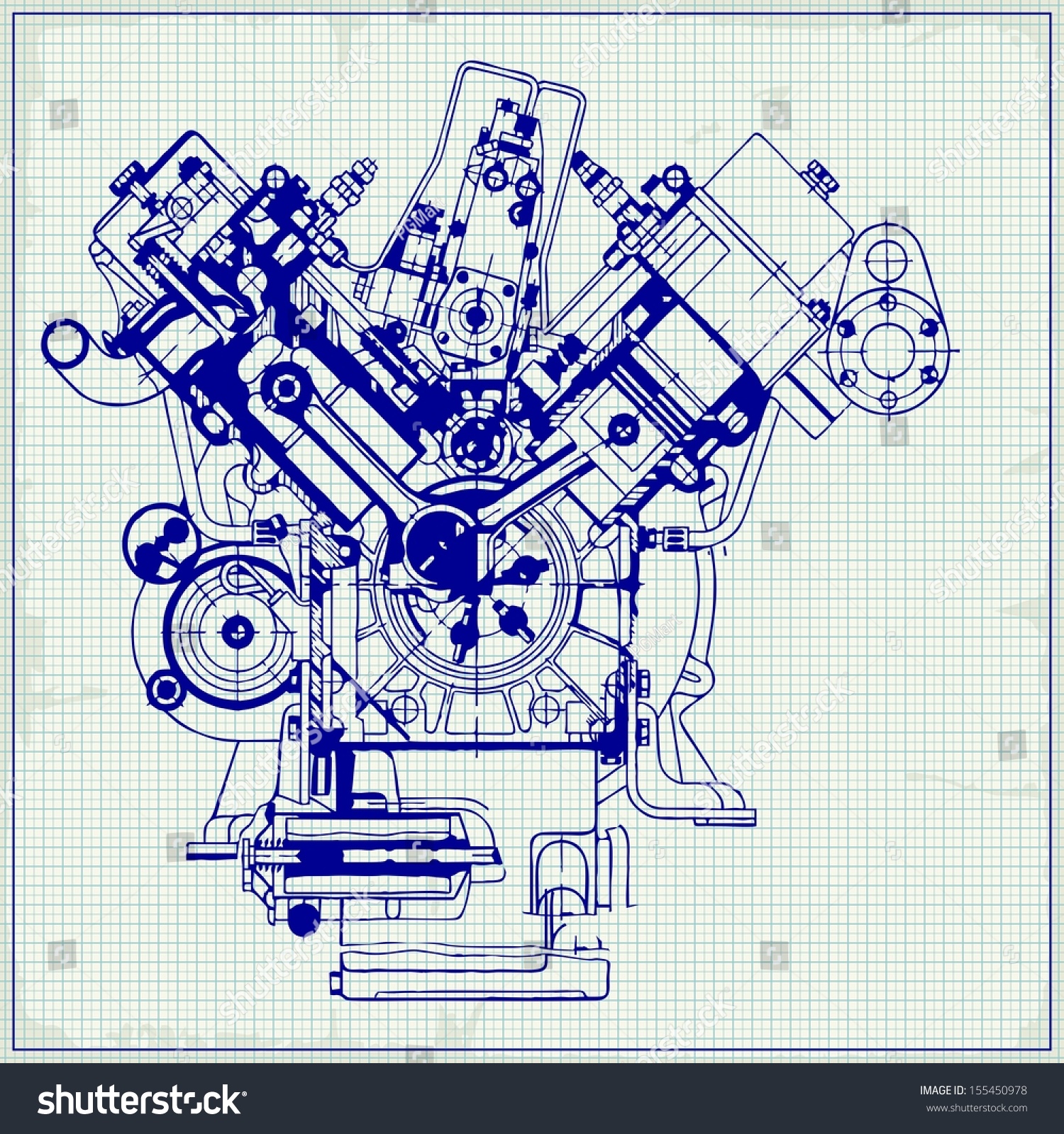 Drawing Old Engine On Graph Paper. Raster Version. The Original Is Also ...