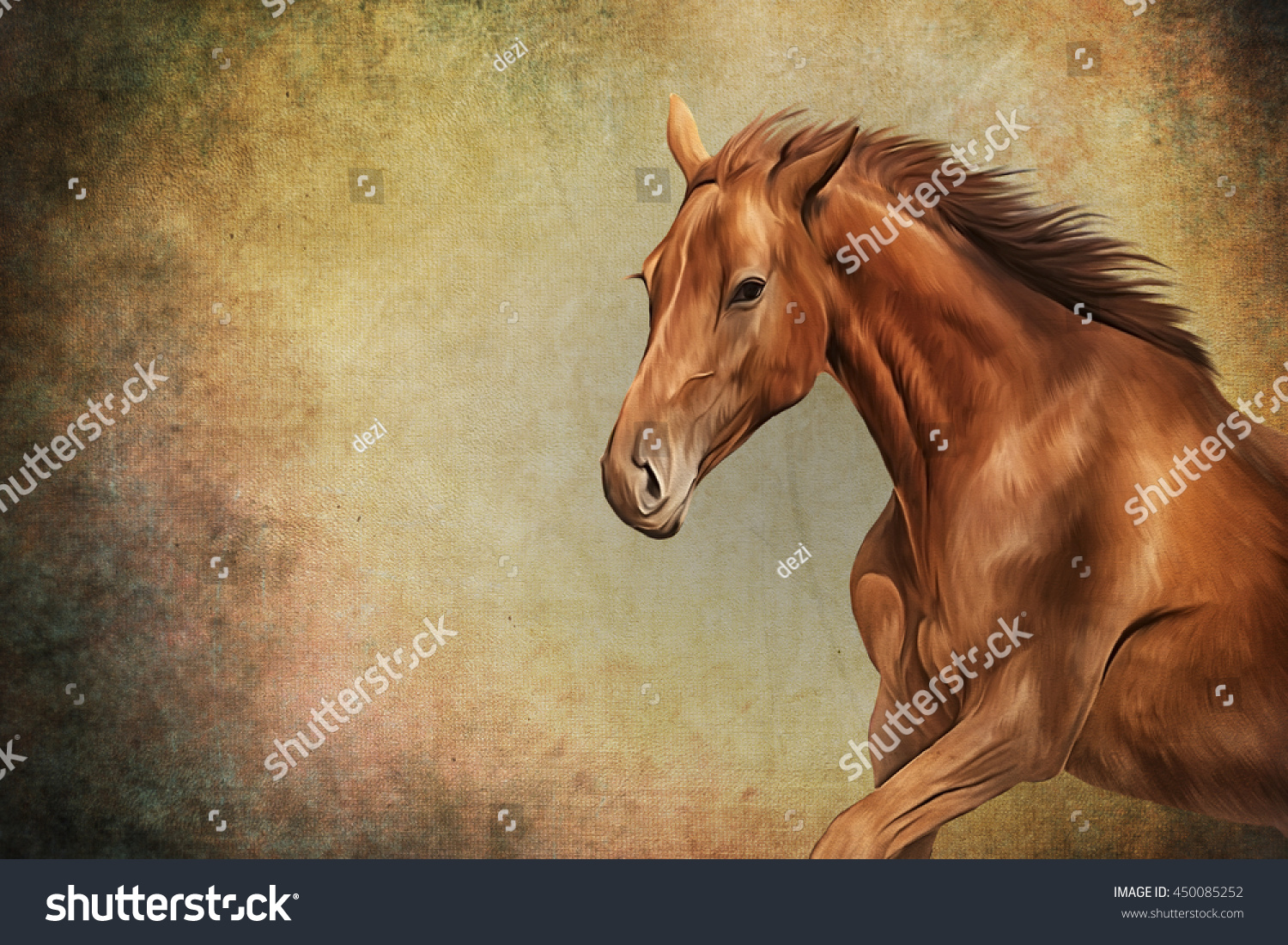 Drawing Red Horse Portrait Oil Painting Stock Illustration 450085252