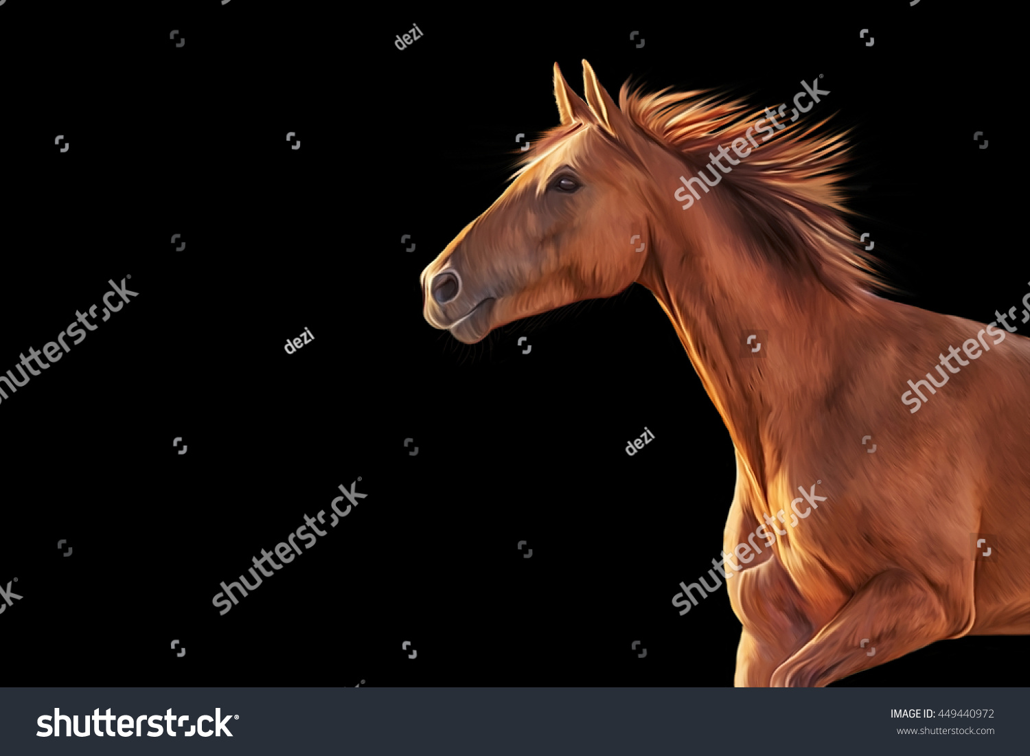 Drawing Red Horse Portrait On Black Stock Illustration 449440972