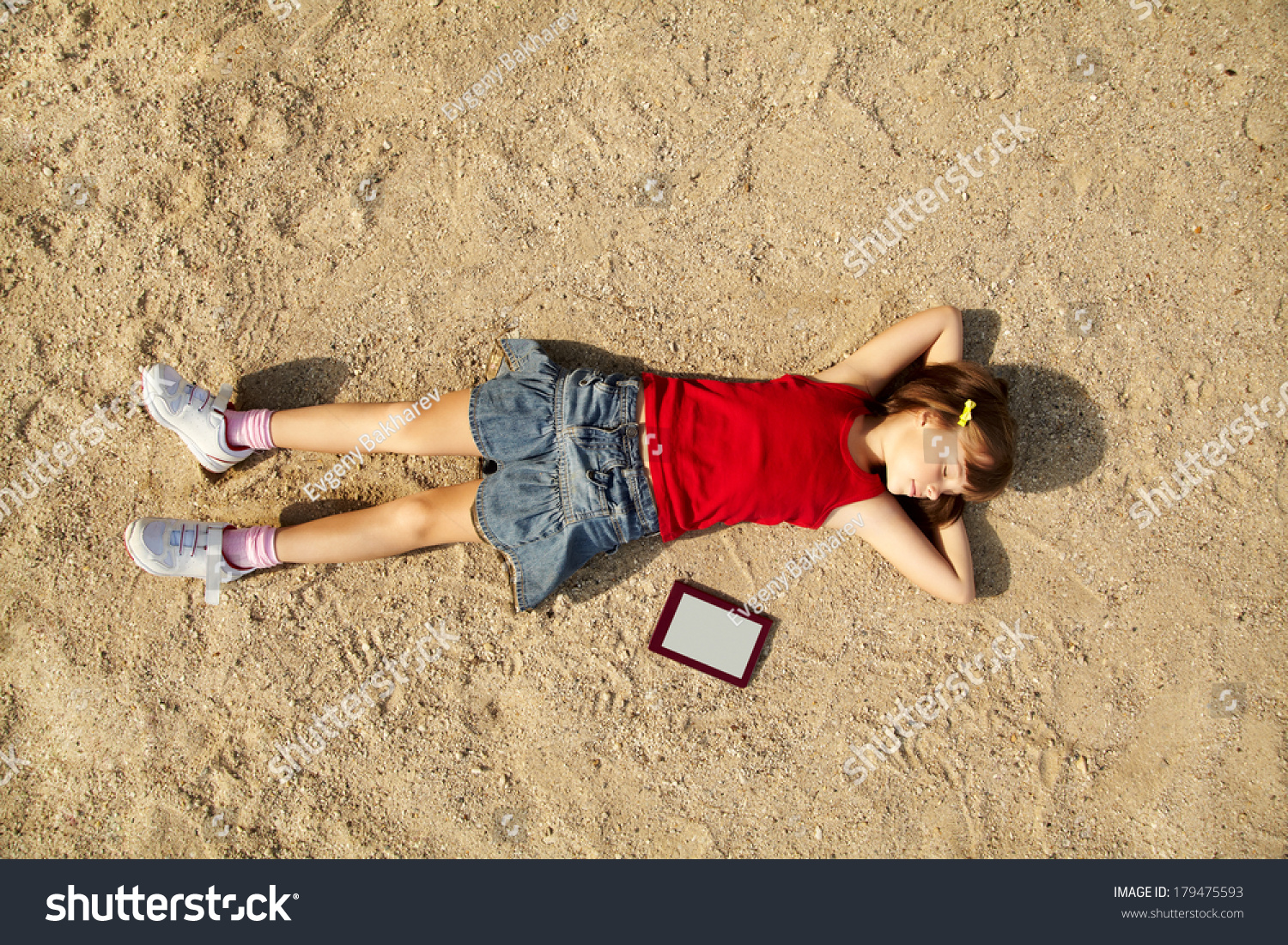 Dreaming Smiling Cute Little Girl Lying Stock Photo 179475593 ...