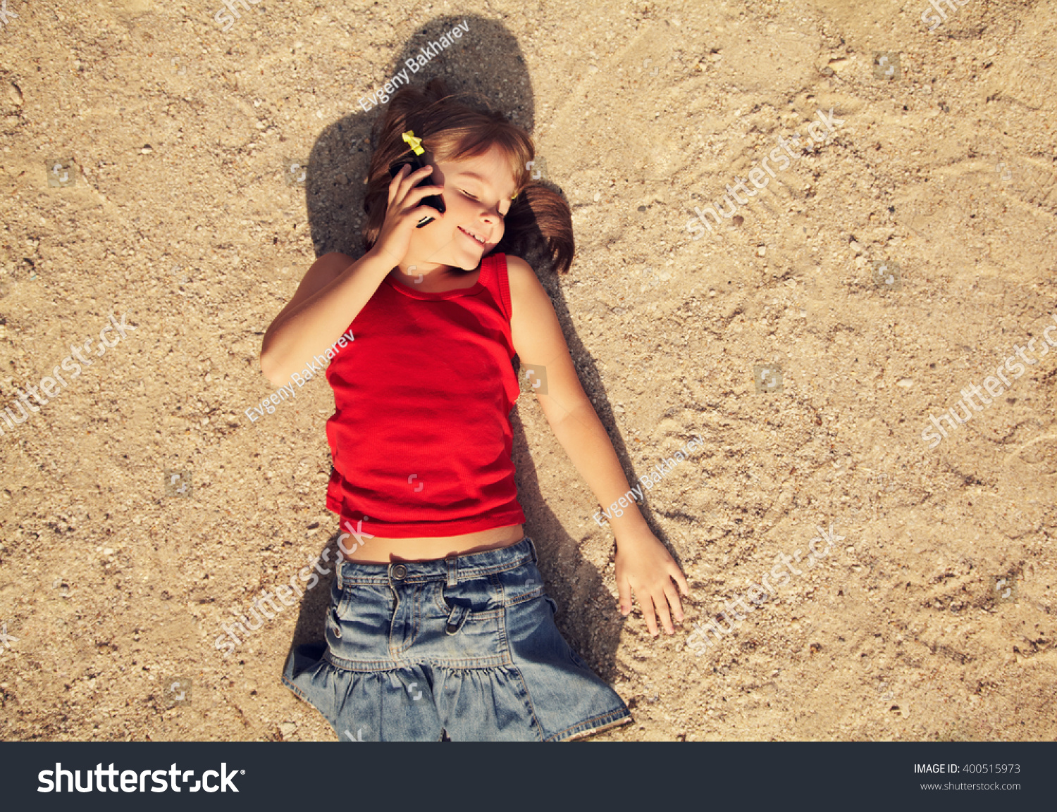 Dreaming Smiling Cute Little Girl Lying Stock Photo 400515973 ...