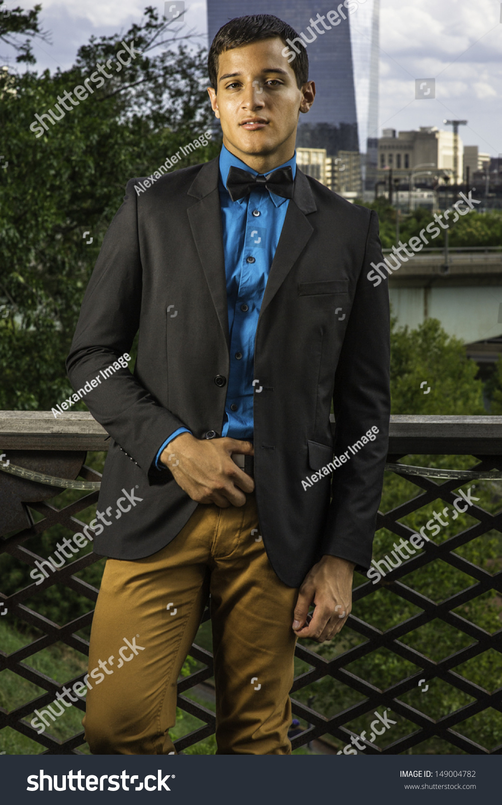 black sport coat blue shirt