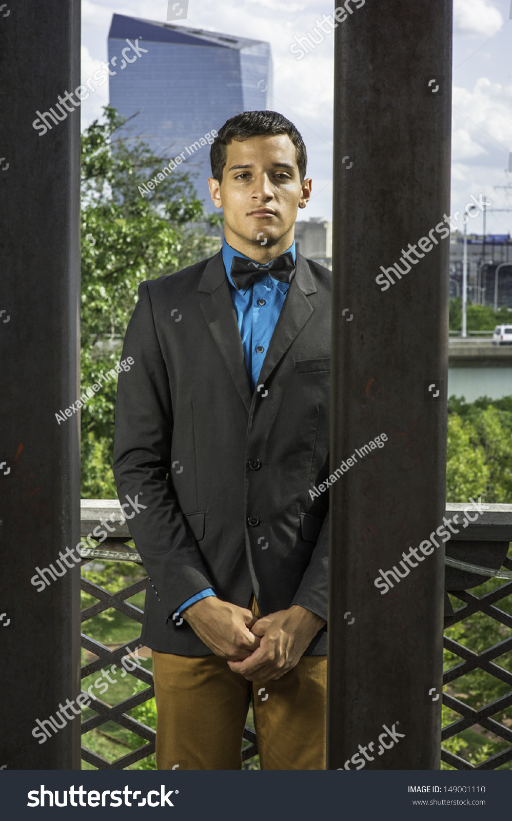 black blazer and blue shirt