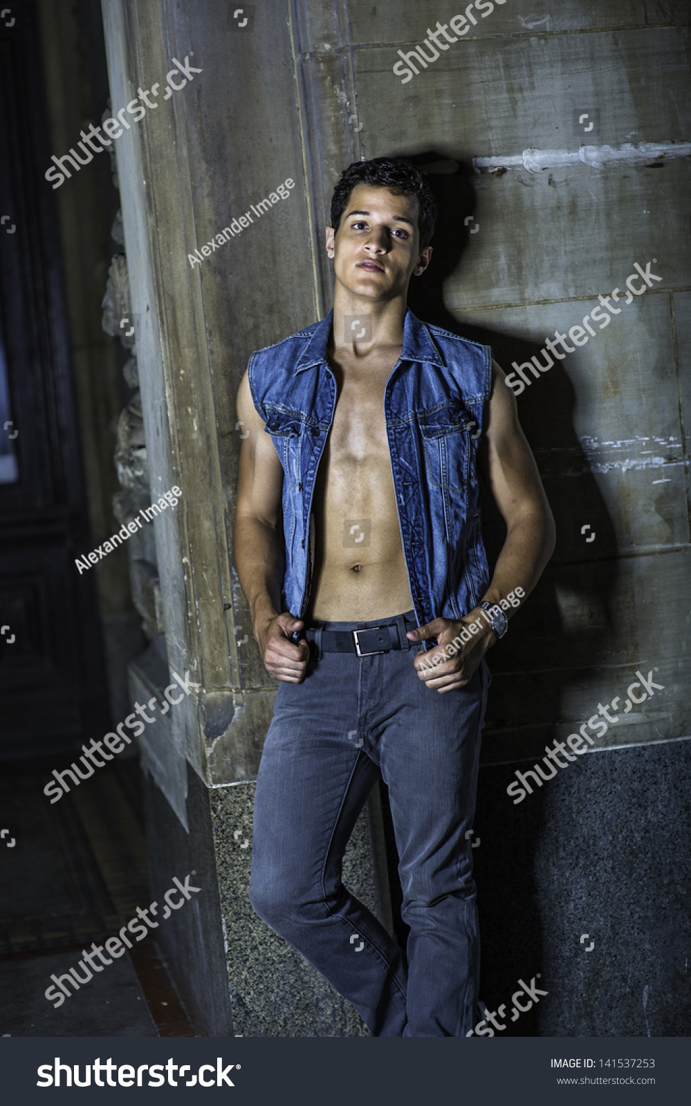 Dressing Blue Sleeveless Denim Jacket Unbuttoned Stock Photo Edit Now 141537253