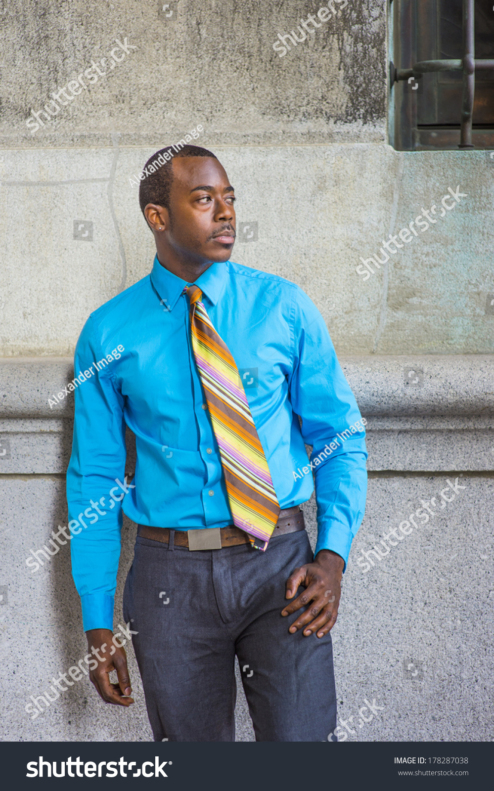 light blue shirt blue pants