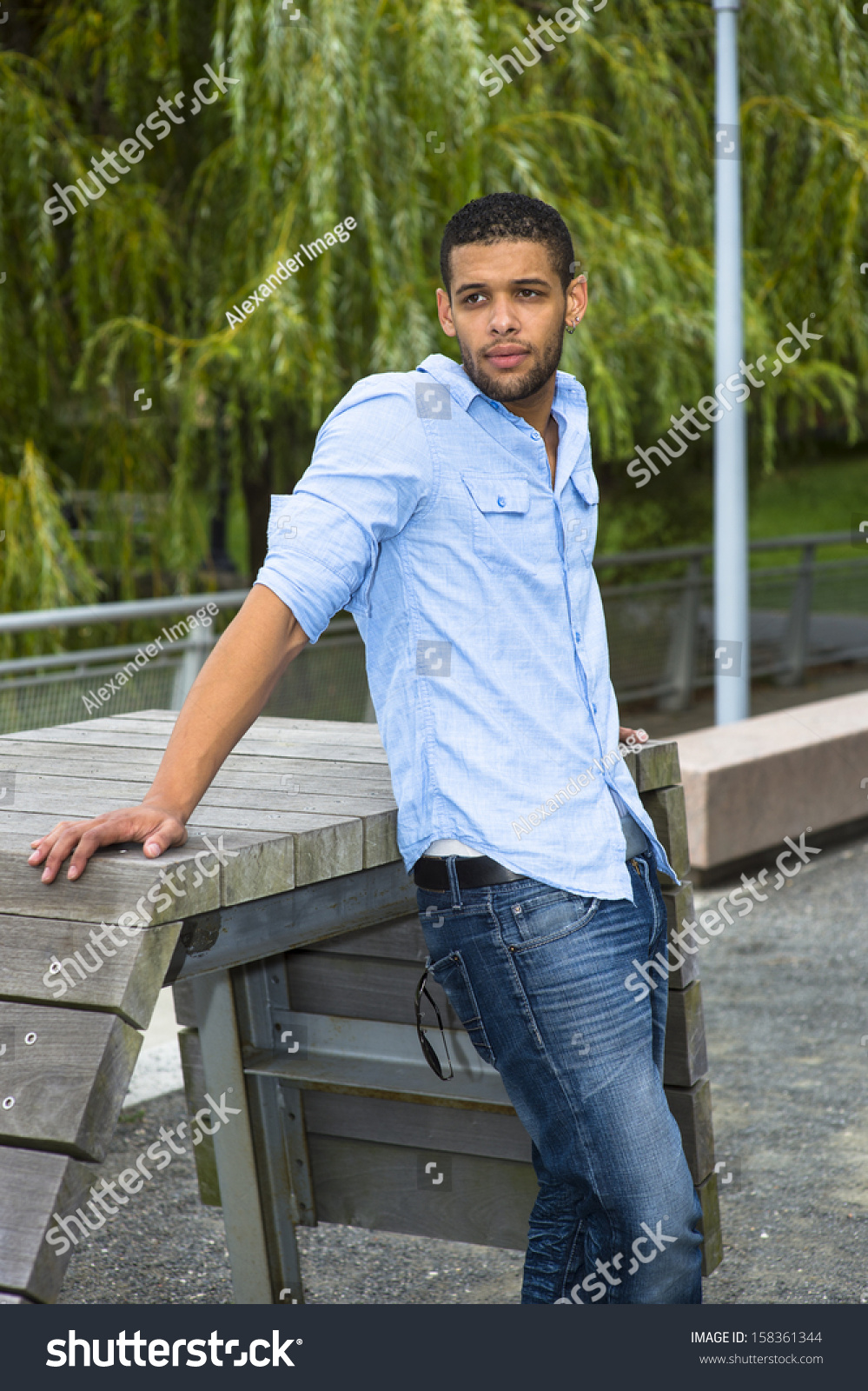 light blue shirt with blue jeans