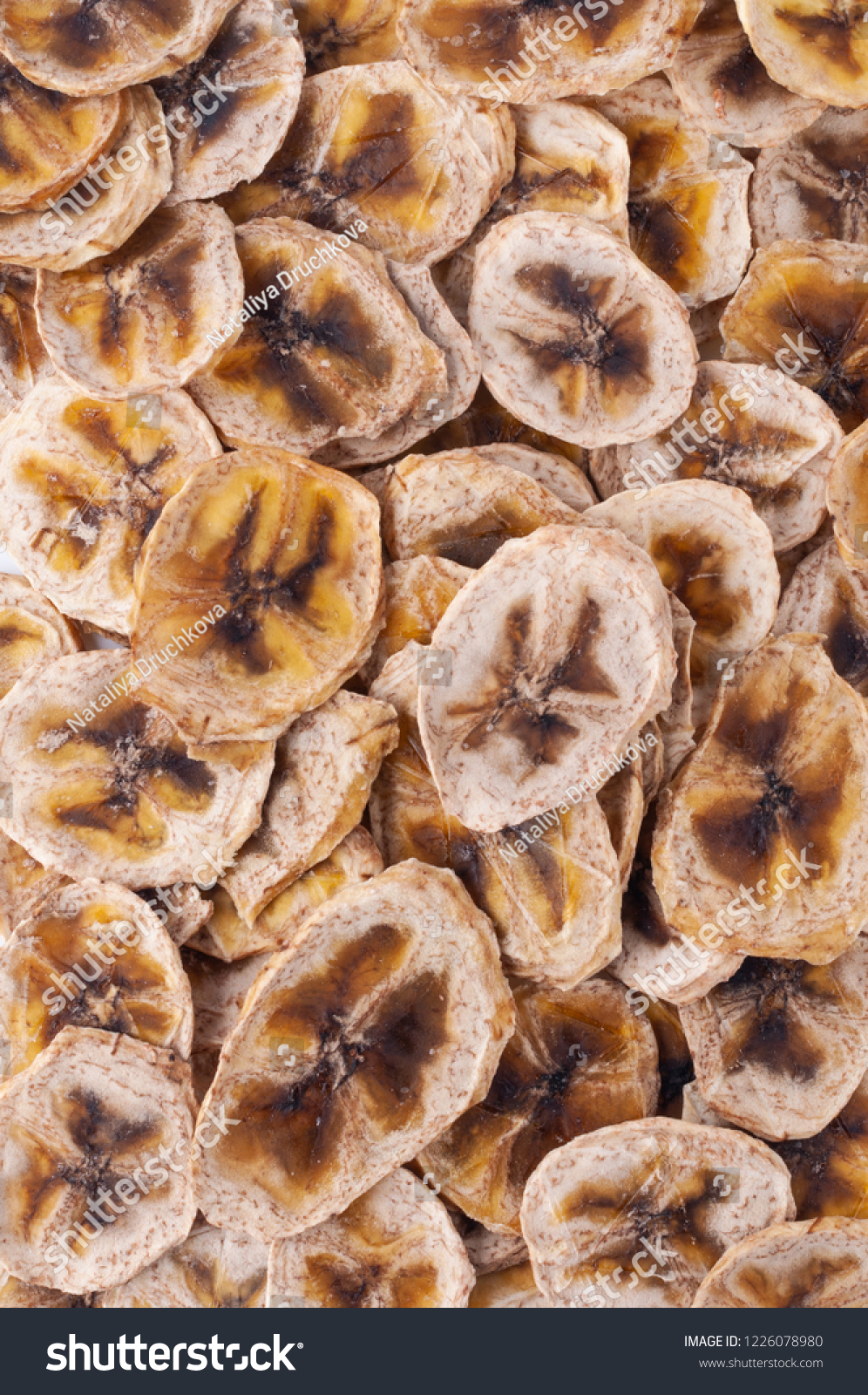 Dried Banana Slices Chips Background Dehydrated Stock Photo Edit Now 1226078980