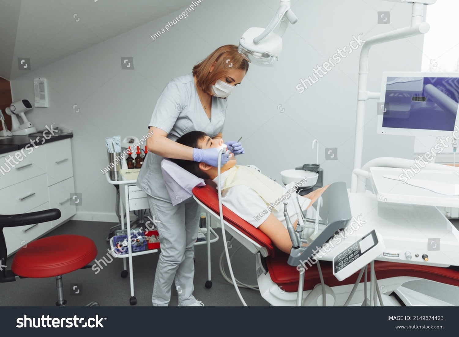 Drilling Teeth Sucking Saliva Ejector Dentist Stock Photo 2149674423 ...