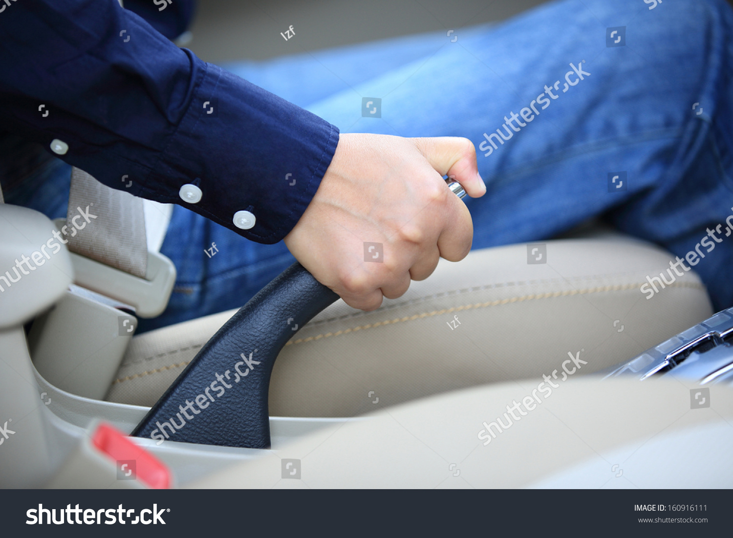 Driver Pulling The Hand Brake In Car Stock Photo 160916111 : Shutterstock