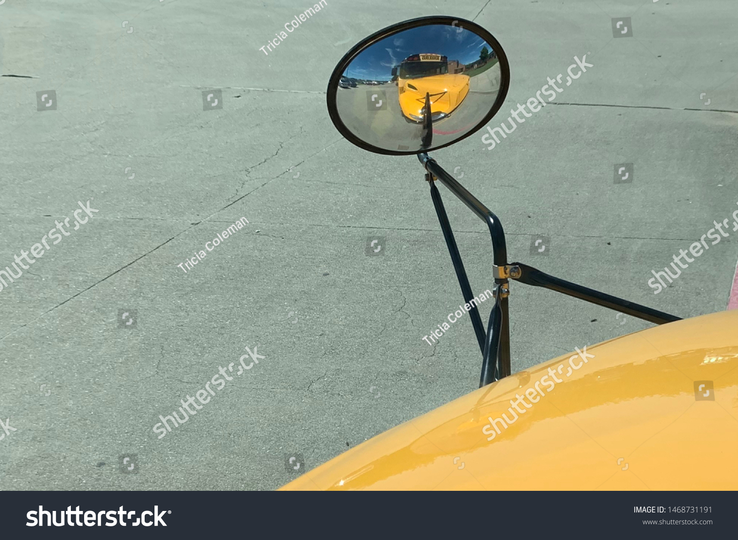 Stock Photo Driver View Of School Bus Safety Mirror 1468731191 