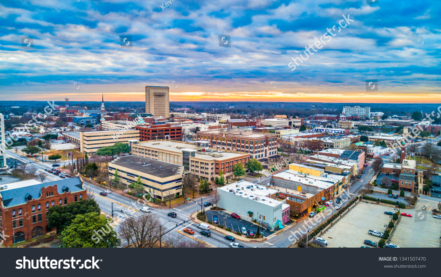 Drone Aerial Main Street Downtown Spartanburg Stock Photo 1341507470 ...