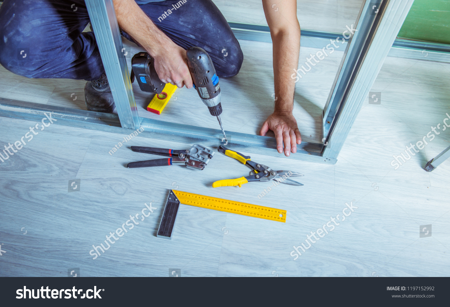 Drywall Plaster Stud Crimpers Action Person Stock Photo Edit Now 1197152992