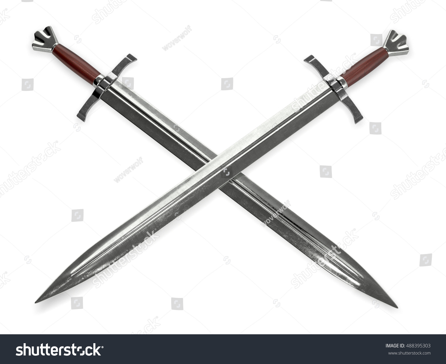 Dual Medieval Swords With Wooden Handles 3d Rendering Stock Photo ...