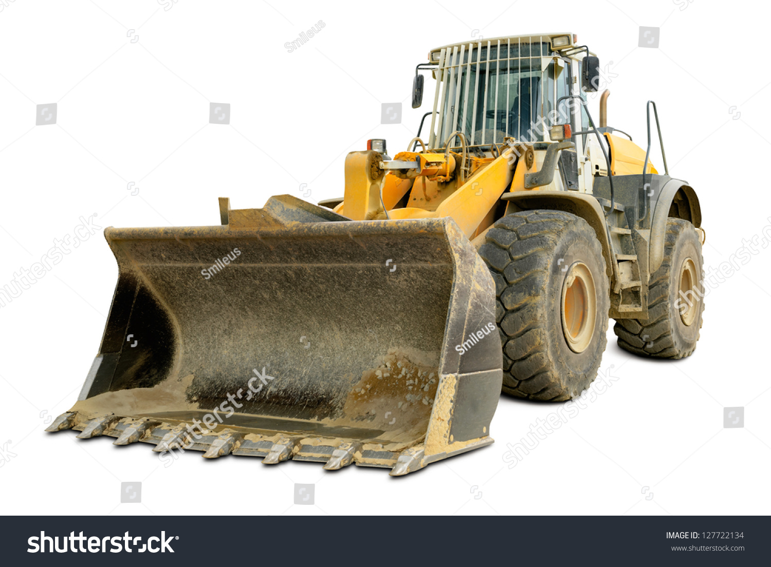 dusty big bulldozer isolated on pure stock photo edit now