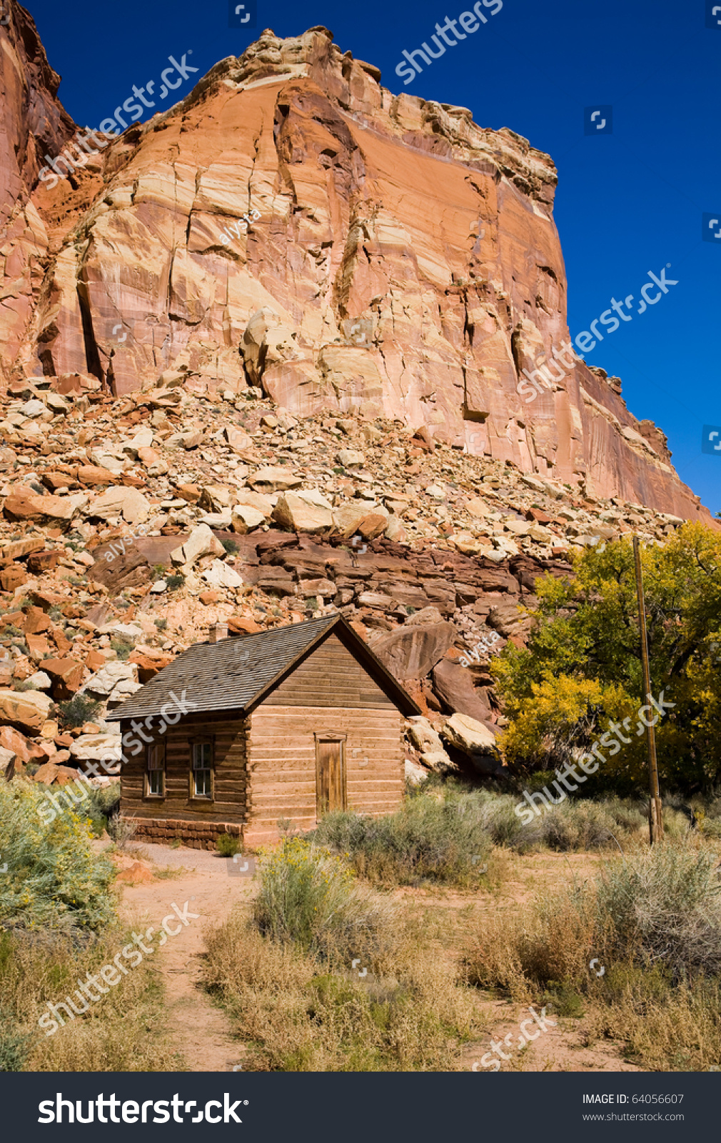 Early Wood Pioneer One Room Schoolhouse In The Desert Of 