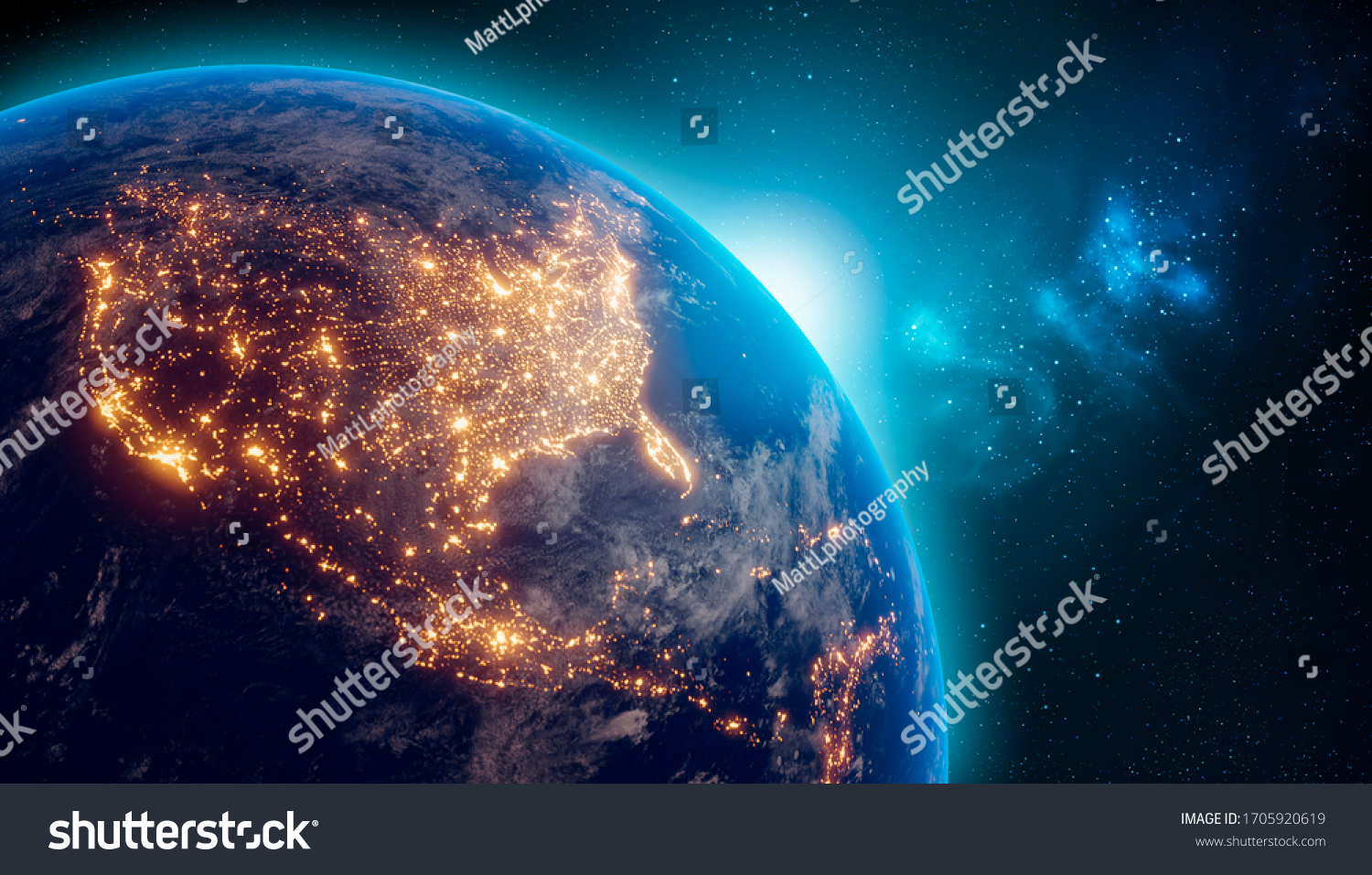 Earth Night Outer Space City Lights Stock Illustration 1705920619 ...