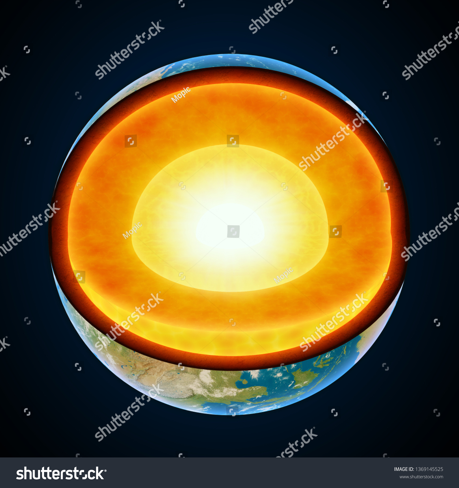 Earth Cutaway Geological Composition Planet 3d Stock Illustration ...