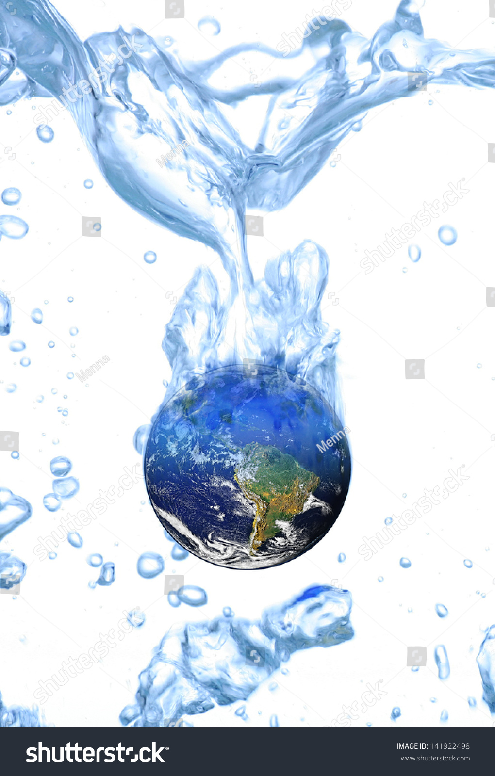 Earth Floating In A Glass Water, White Background Concept Global ...