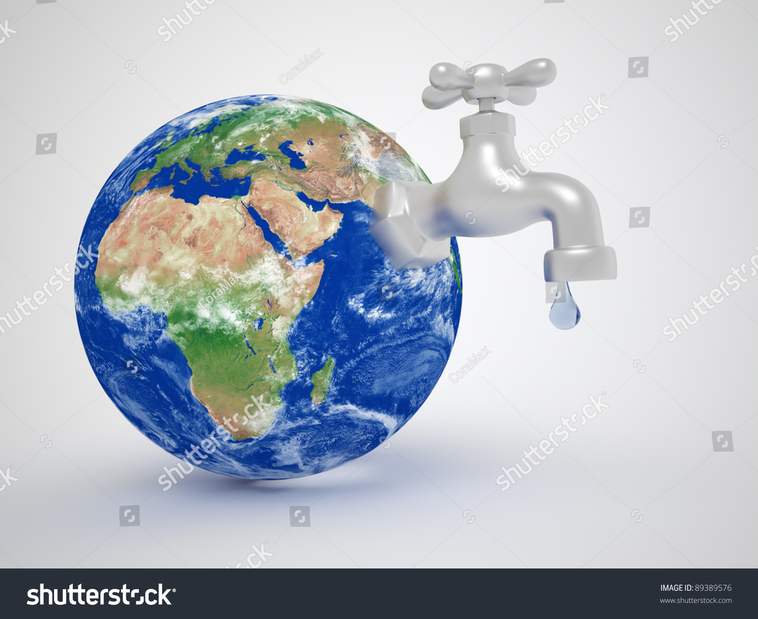 Earth Globe And A Tap - Consuming Environment Resources Concept. 3d ...