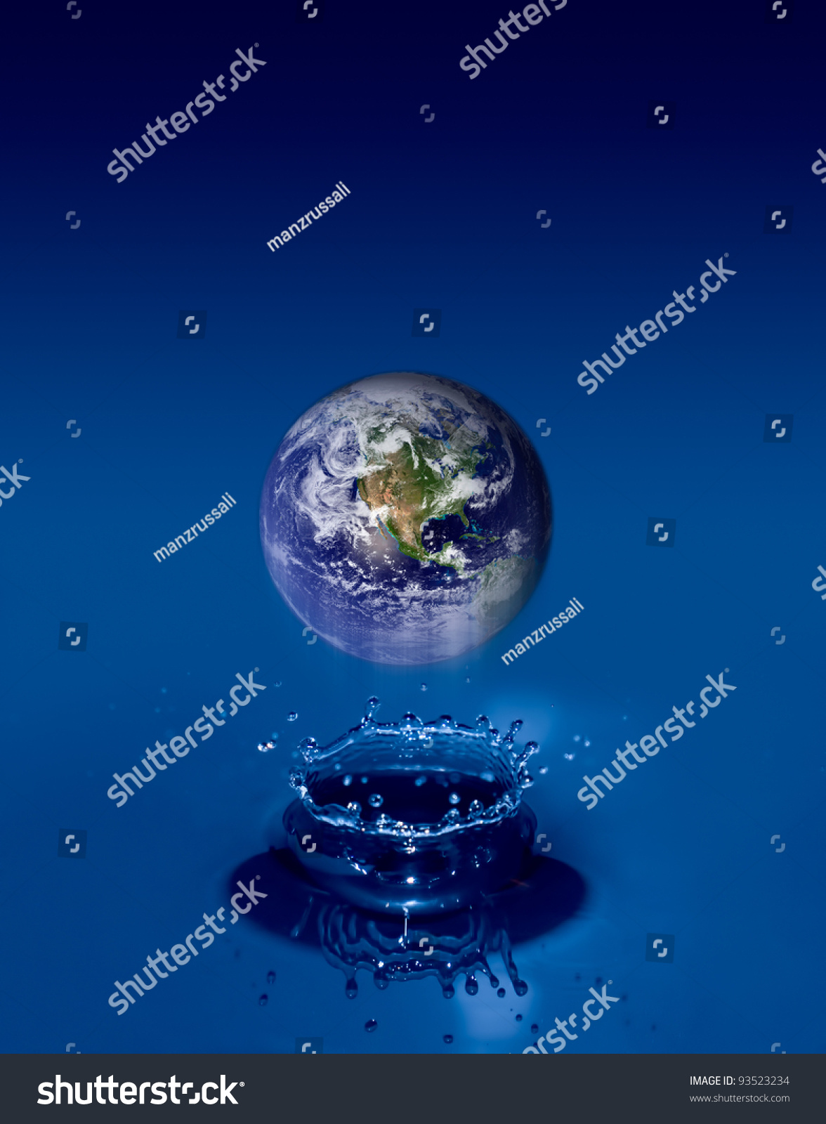 Earth Globe Floats On Crystal Clear Water Ripples. Earth Map Courtesy ...