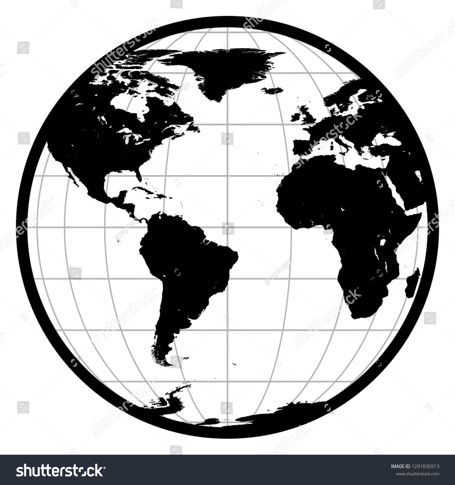 アメリカ アフリカ ヨーロッパの地球儀白い背景に白黒のシルエット地球アイコン イラスト のイラスト素材