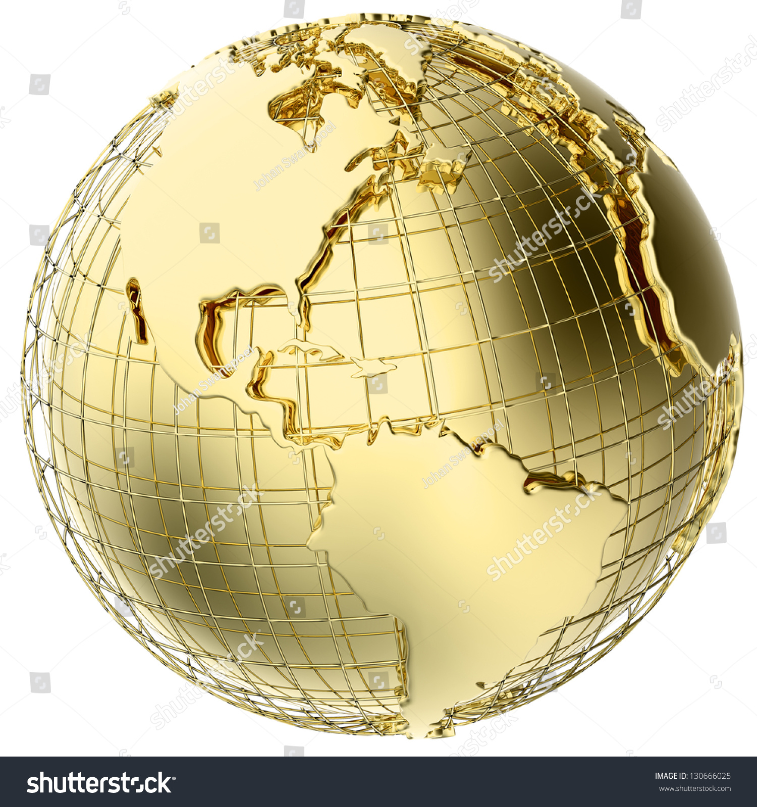 Earth In Solid Gold Isolated On White (3d Mesh Map Derived From Nasa ...