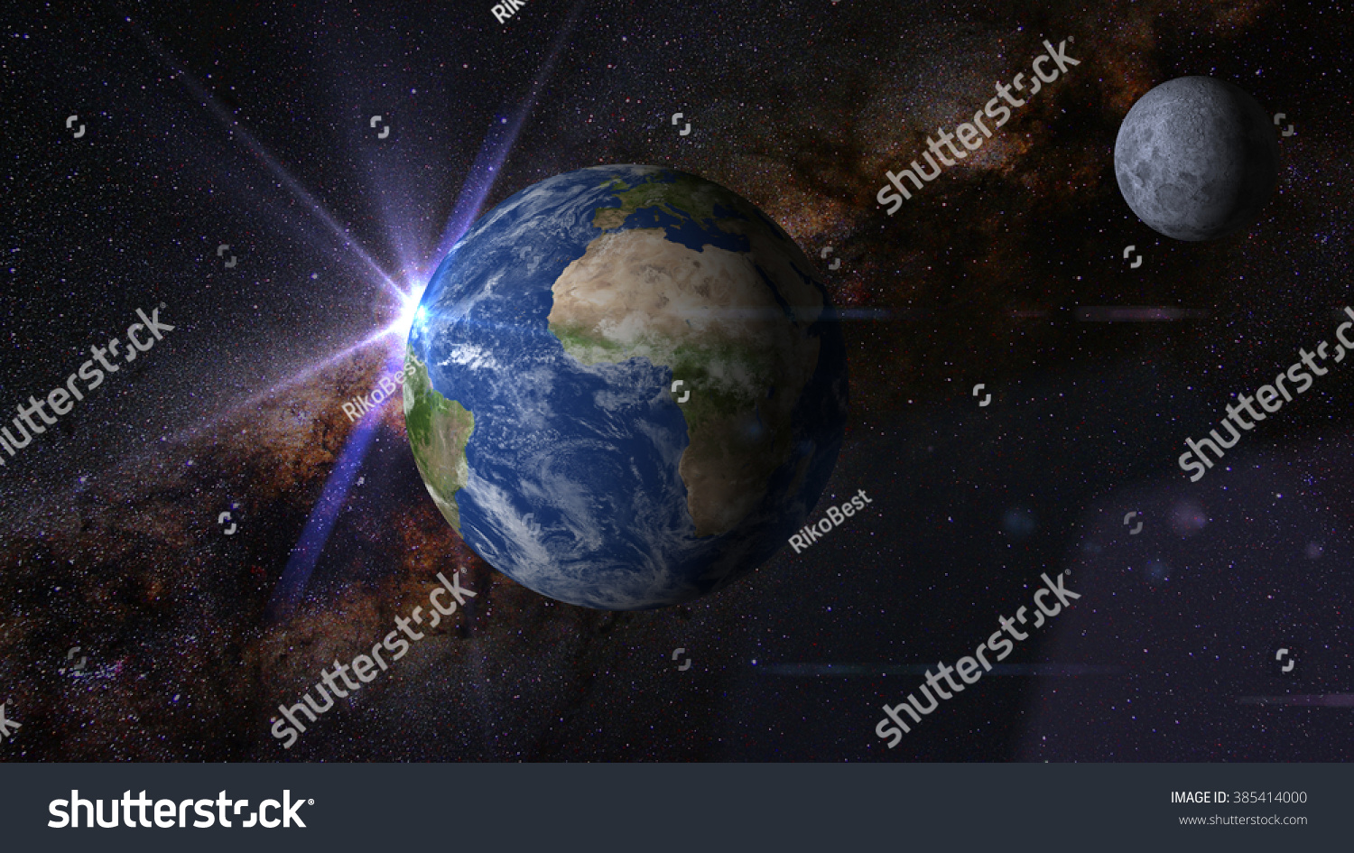 Earth Moon And Galaxy Stock Photo 385414000 : Shutterstock