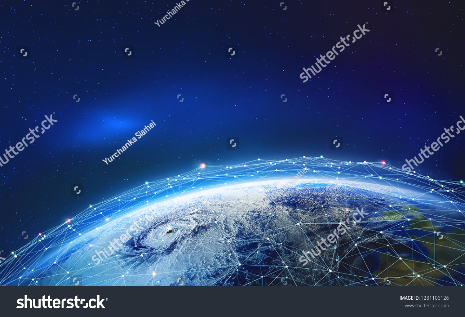 宇宙からの地球の眺め グローバル ネットワーク Blockchainテクノロジー 惑星とコミュニケーション 未来の世界の3dイラスト この画像のエレメントはnasaが提供します のイラスト素材
