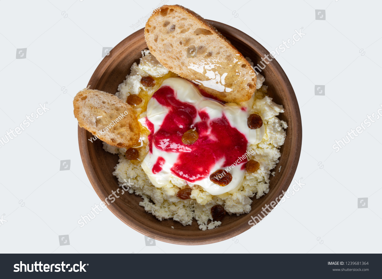 Earthenware Plate Cottage Cheese Sultana Slices Stock Photo Edit
