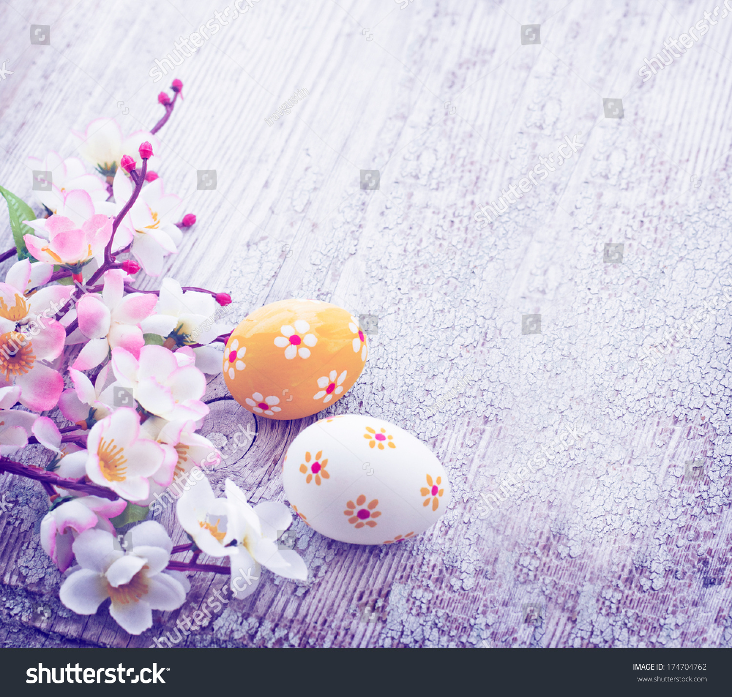 Easter Background With Colorful Eggs On Texture Rustic White Background ...