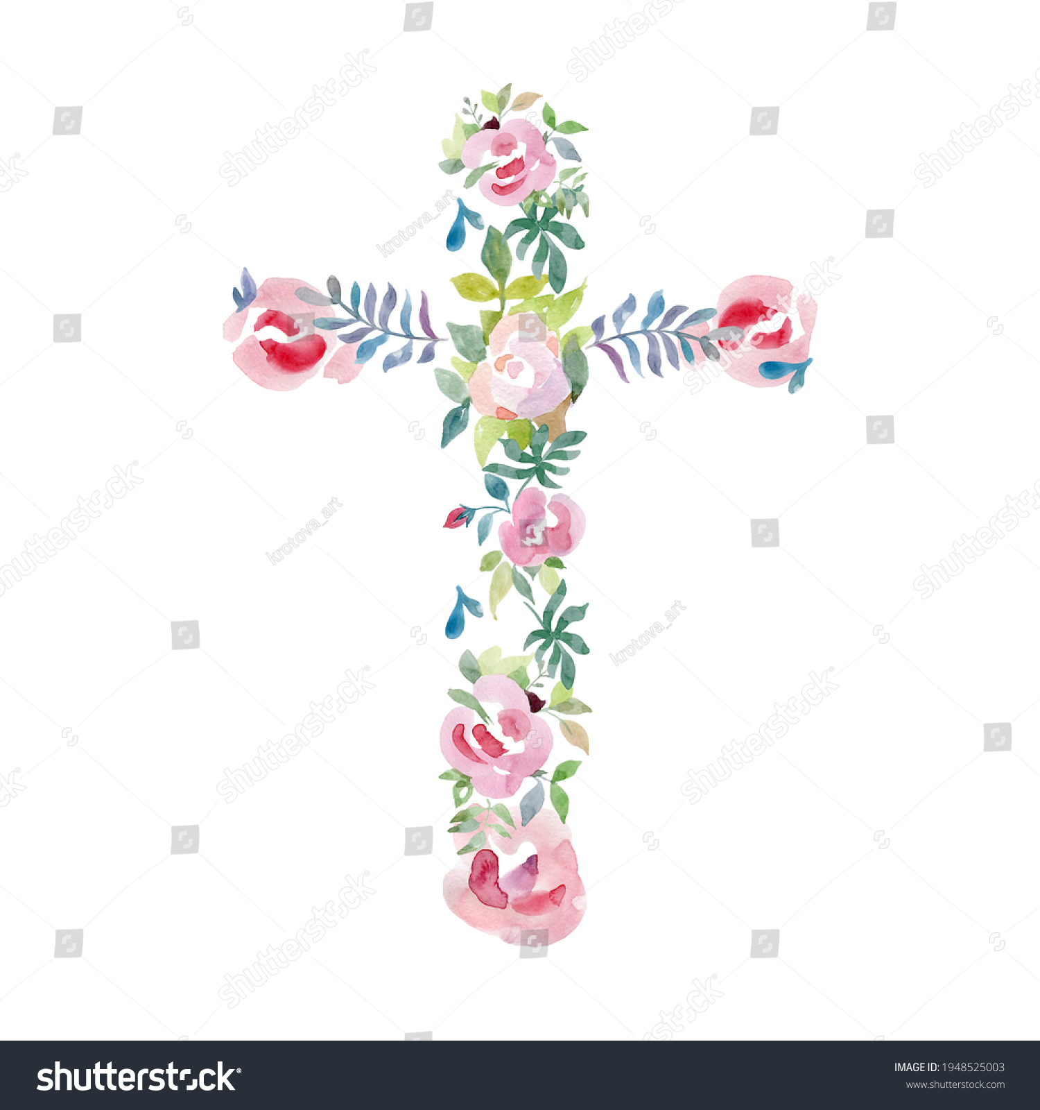 Easter Watercolor Natural Illustration Cross Sticker Stock Illustration ...