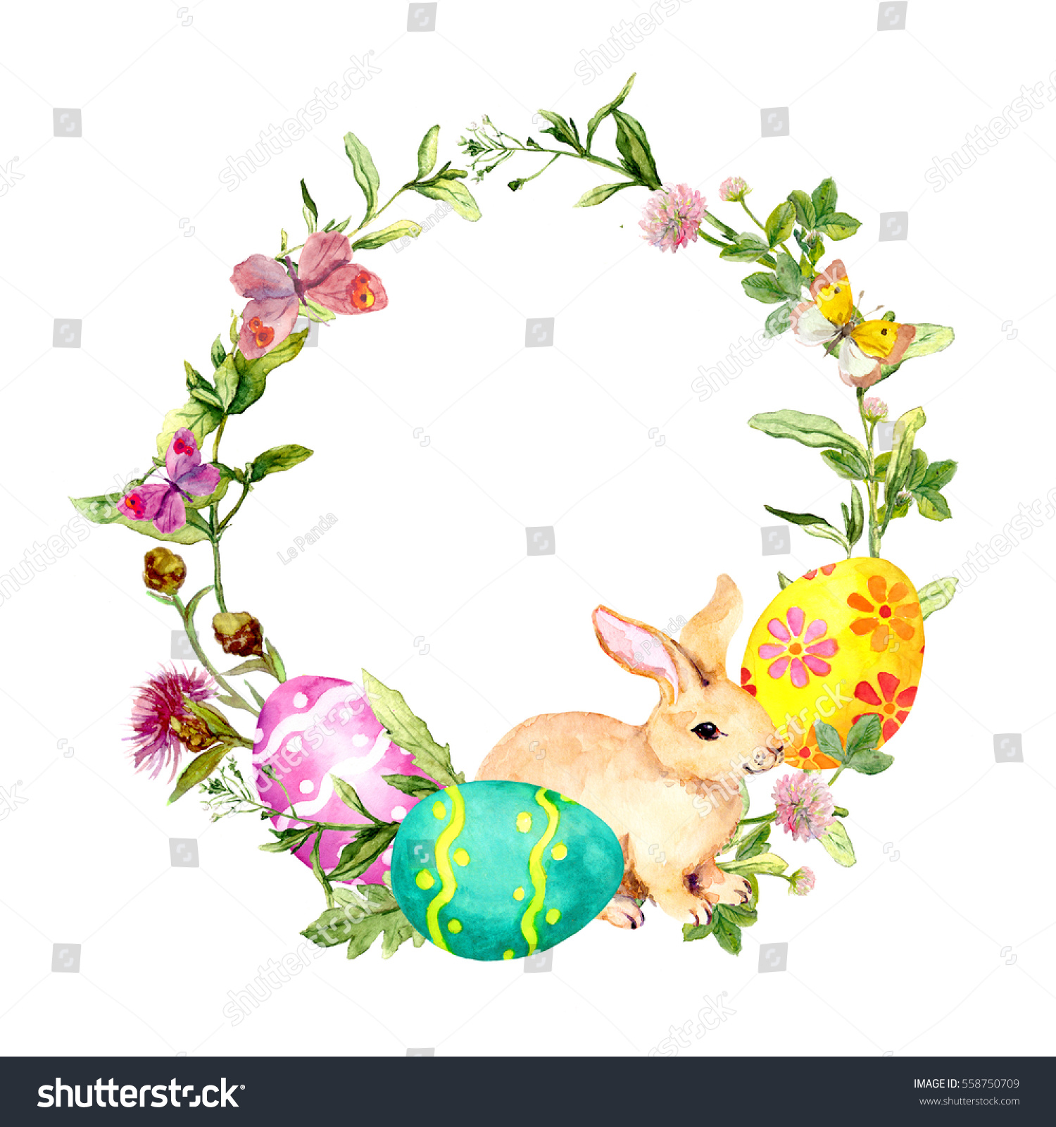 Easter Wreath Easter Bunny Colored Eggs Stock Illustration 558750709