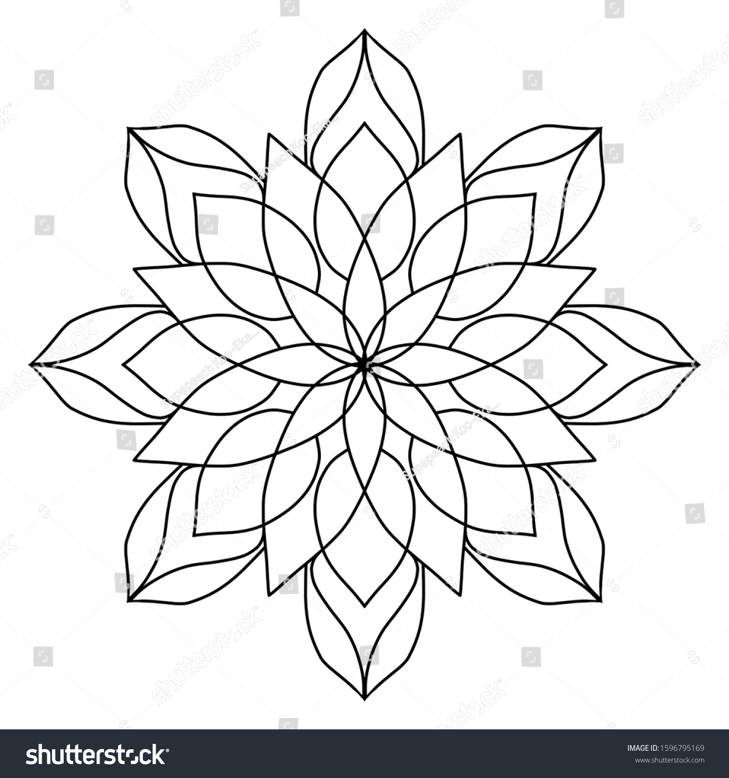 Easy Mandala Mandalas Flower Coloring Page Stock Illustration 1596795169