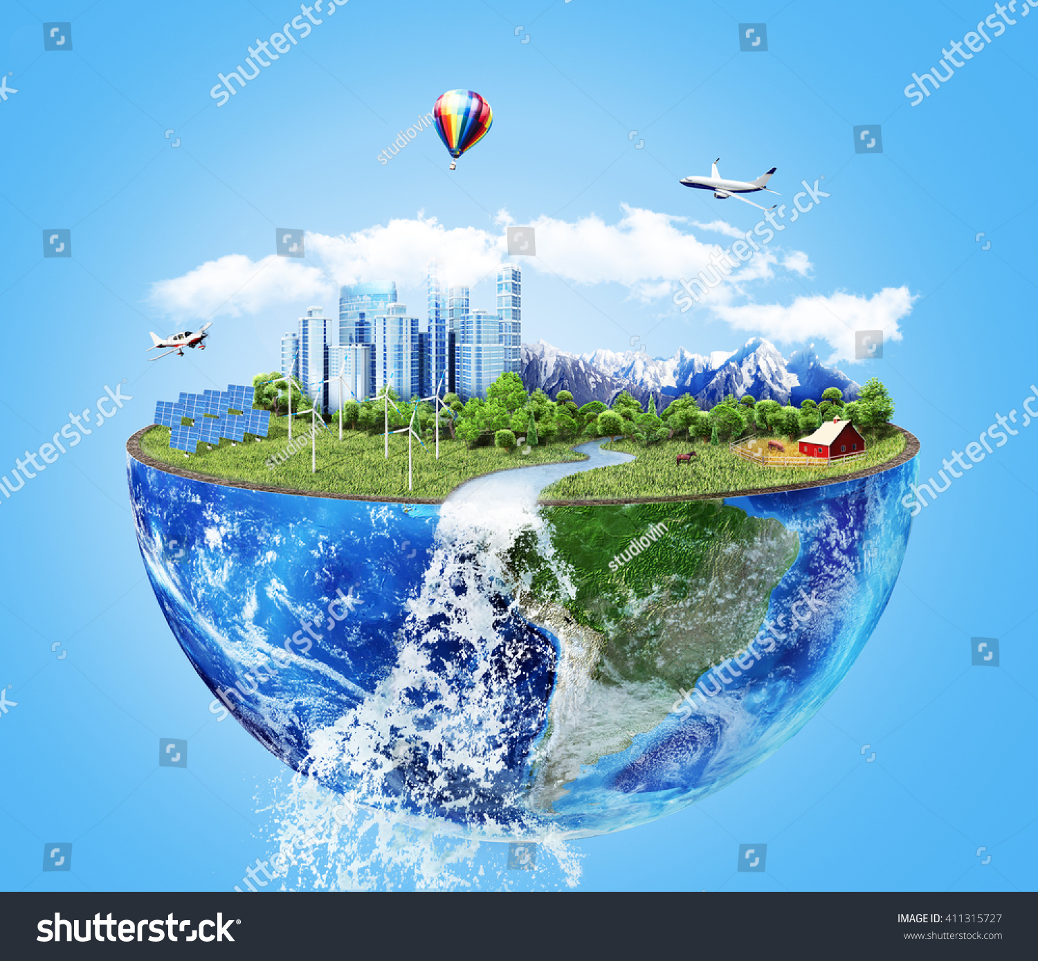 Solar Energy Eco Concept Eco Concept City Future Solar Energy Stock Photo 411315727