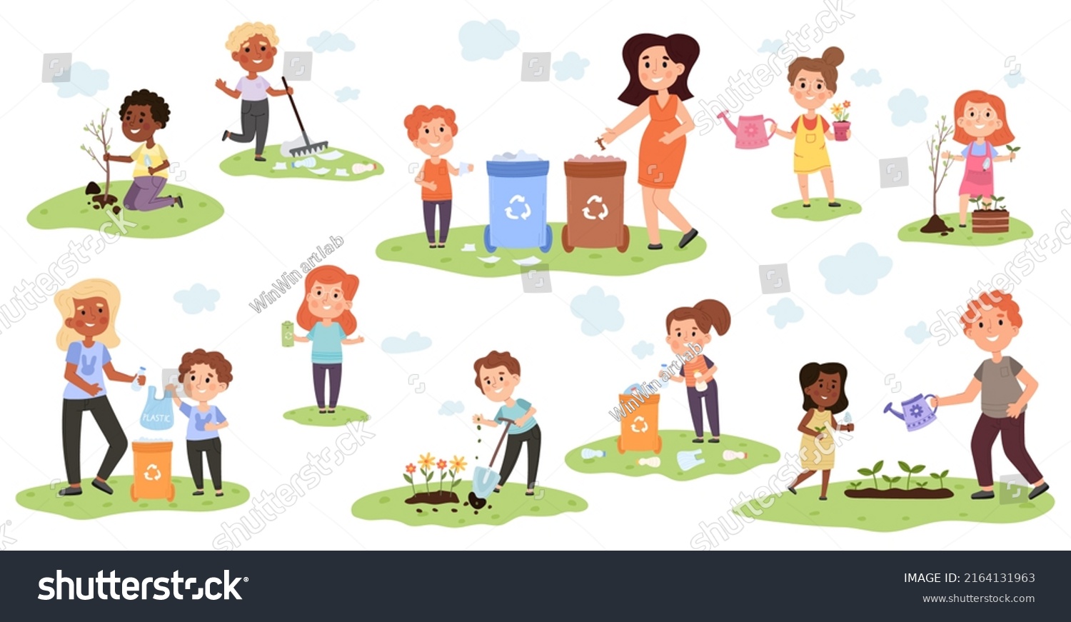 Eco Friendly Kids Activity Sorting Garbage Stock Illustration 