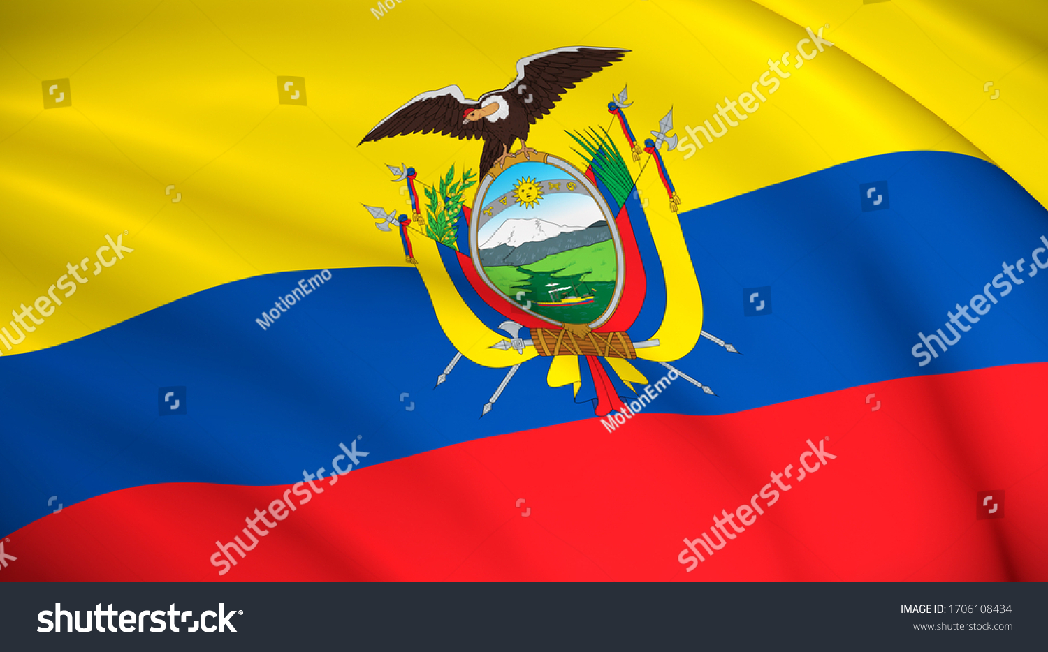 Ecuador National Flag Ecuadorian Flag Waving Stock Illustration 1706108434