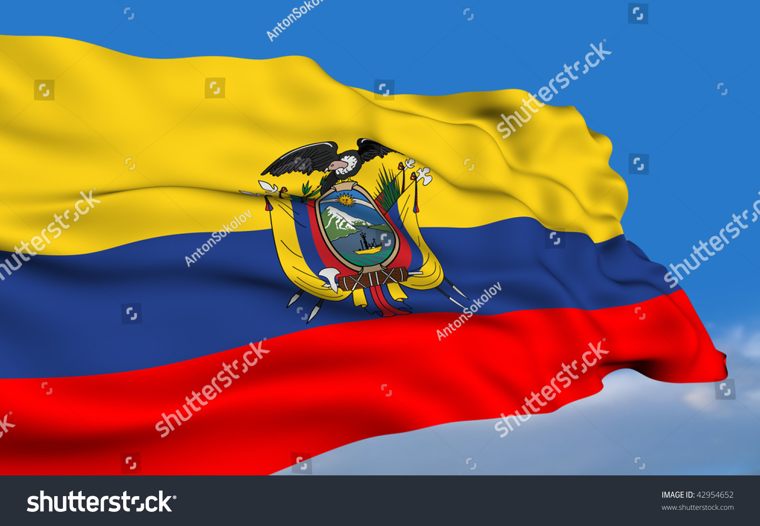 Ecuadorian Flag Waving On Wind Stock Photo 42954652 : Shutterstock