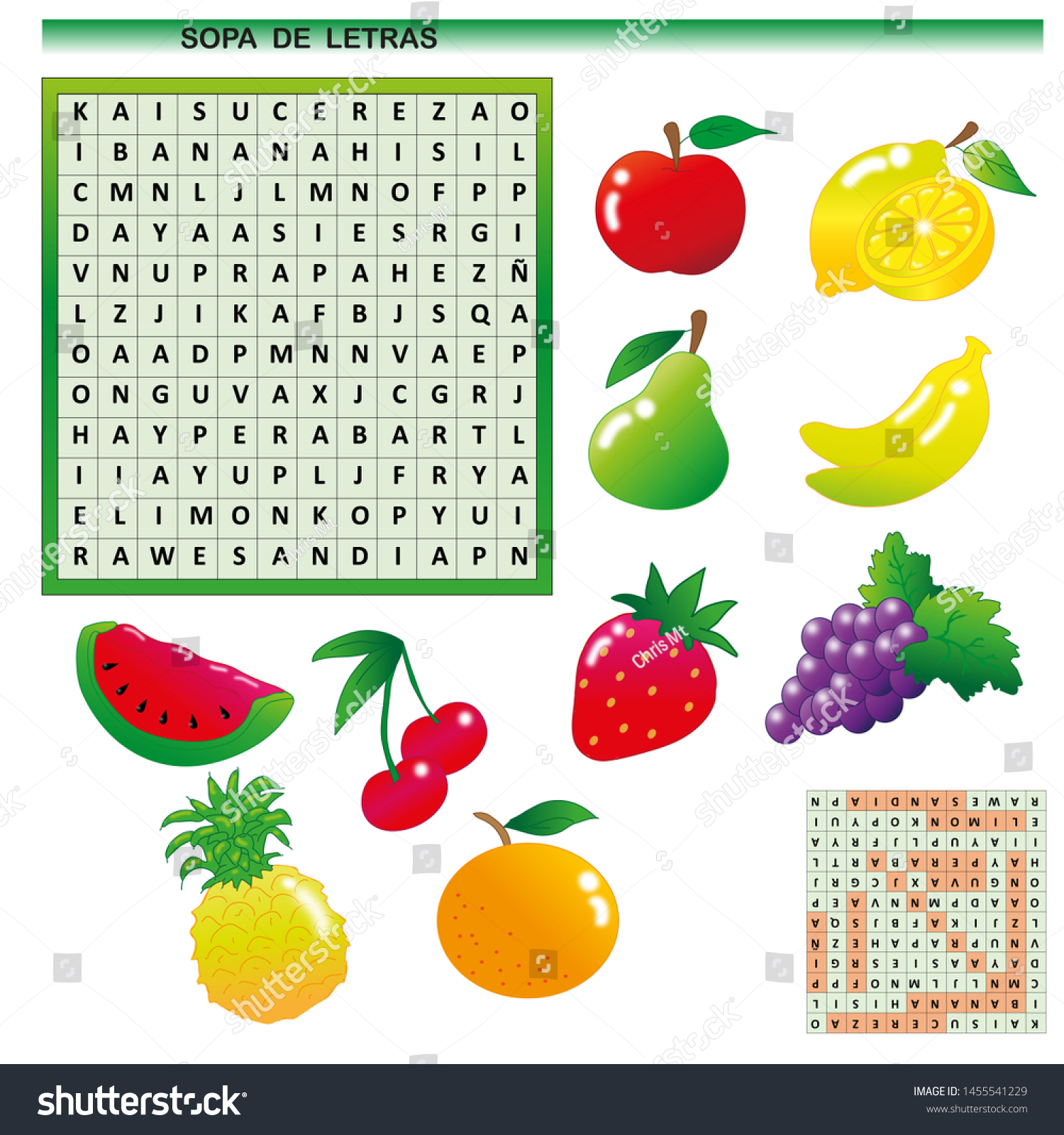 Educational Game Word Search Fruits Kids Stock Illustration