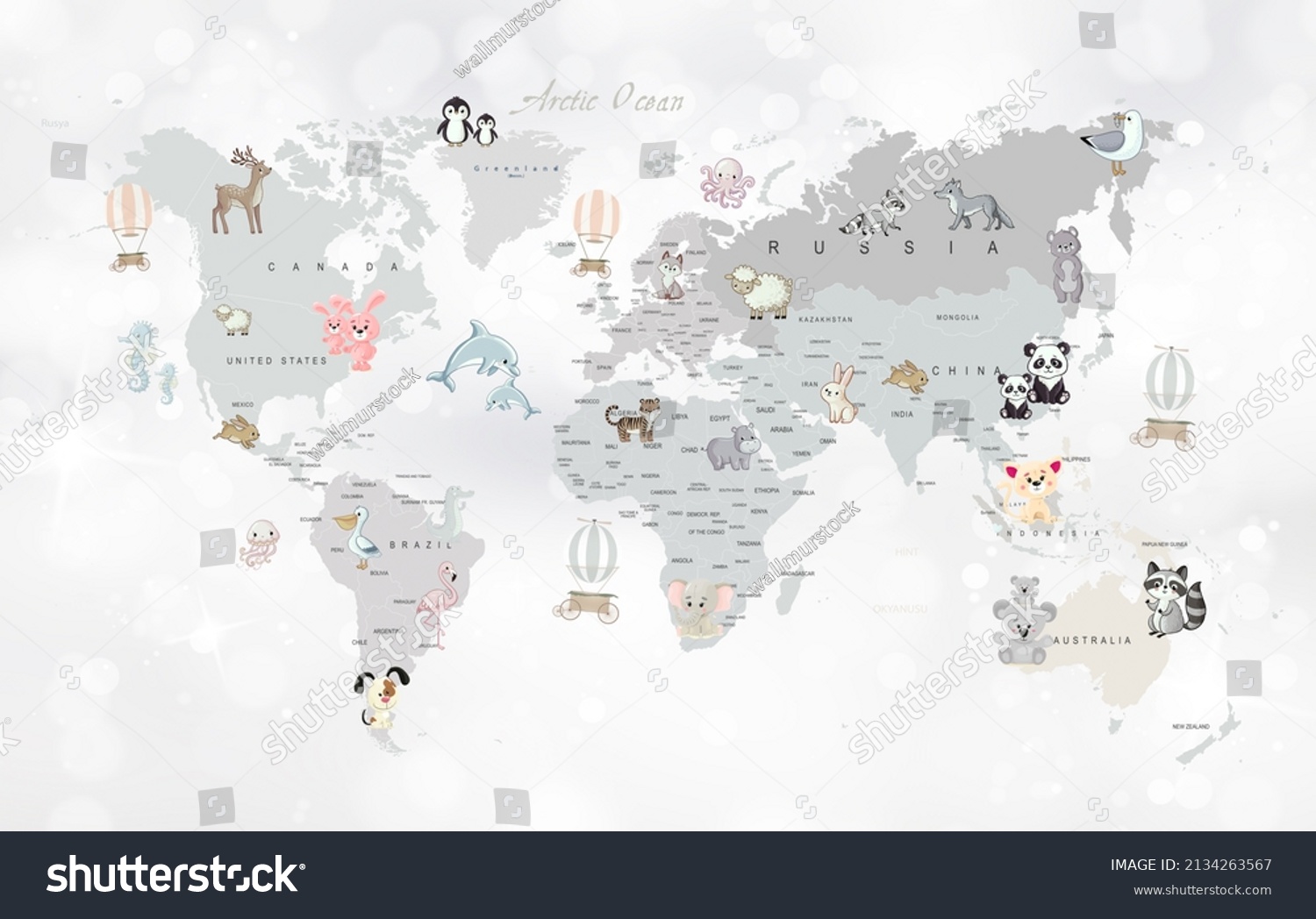 Educational World Map Wallpaper Design Kids Stock Illustration