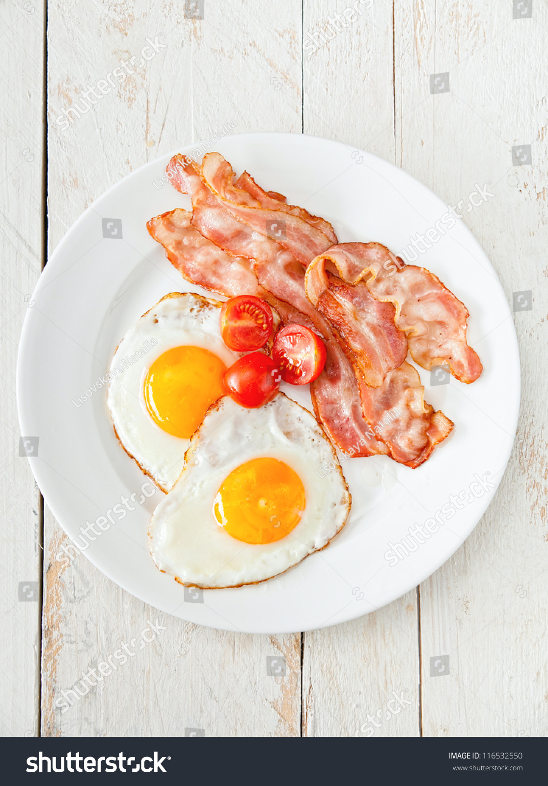 Eggs And Bacon With Tomato For Breakfast Stock Photo 116532550 ...