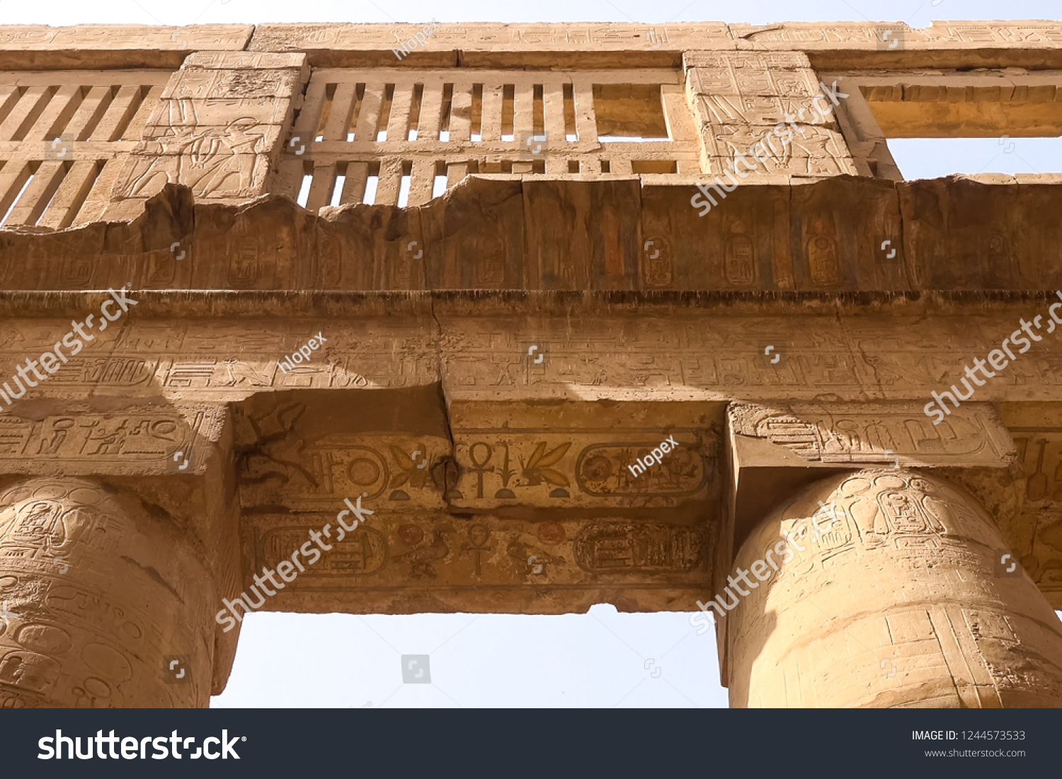 Egyptian Hieroglyphs Drawings On Walls Columns Stock Photo 1244573533 ...