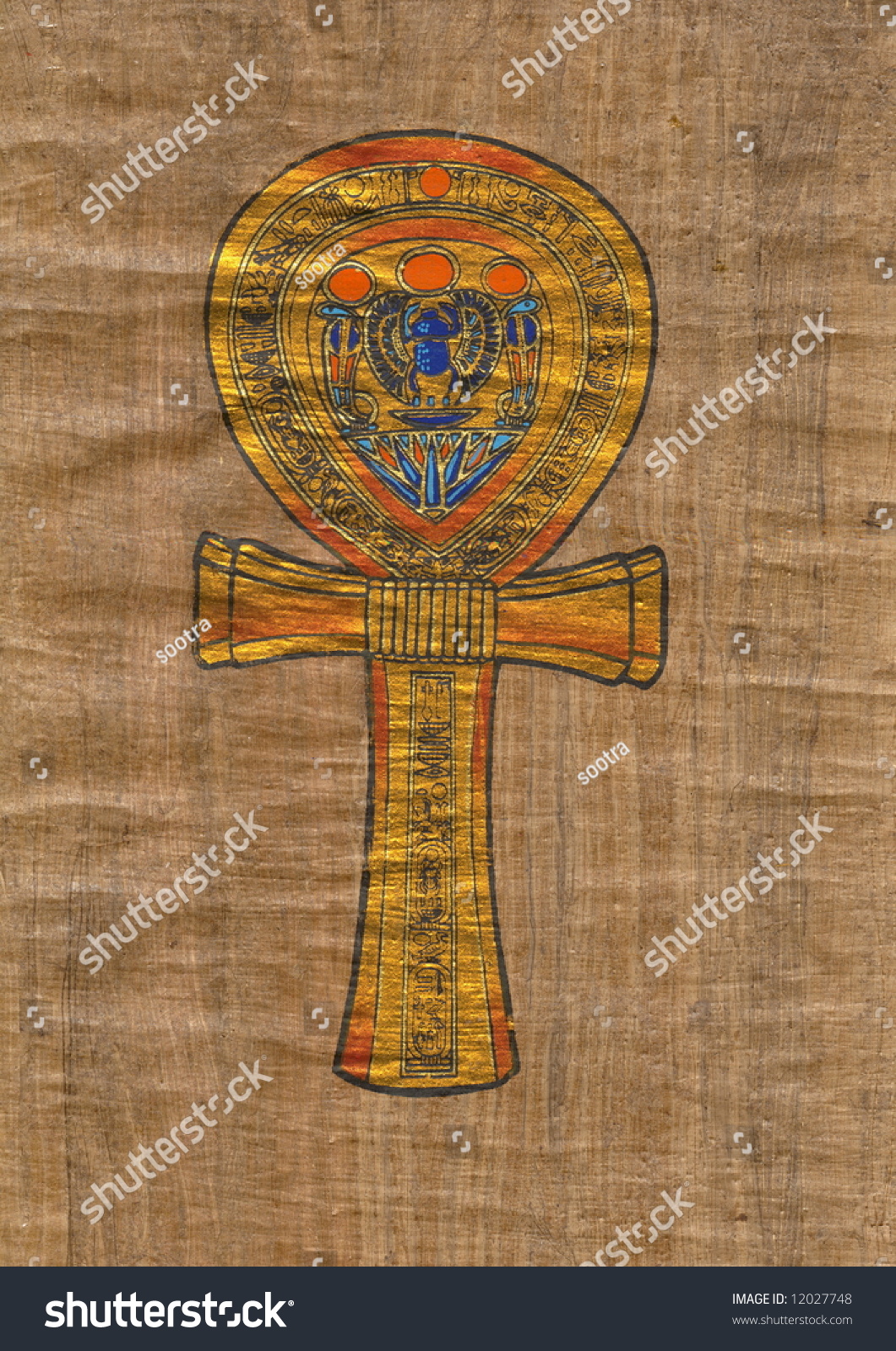 Egyptian Papyrus. The Ankh Cross. Stock Photo 12027748 : Shutterstock