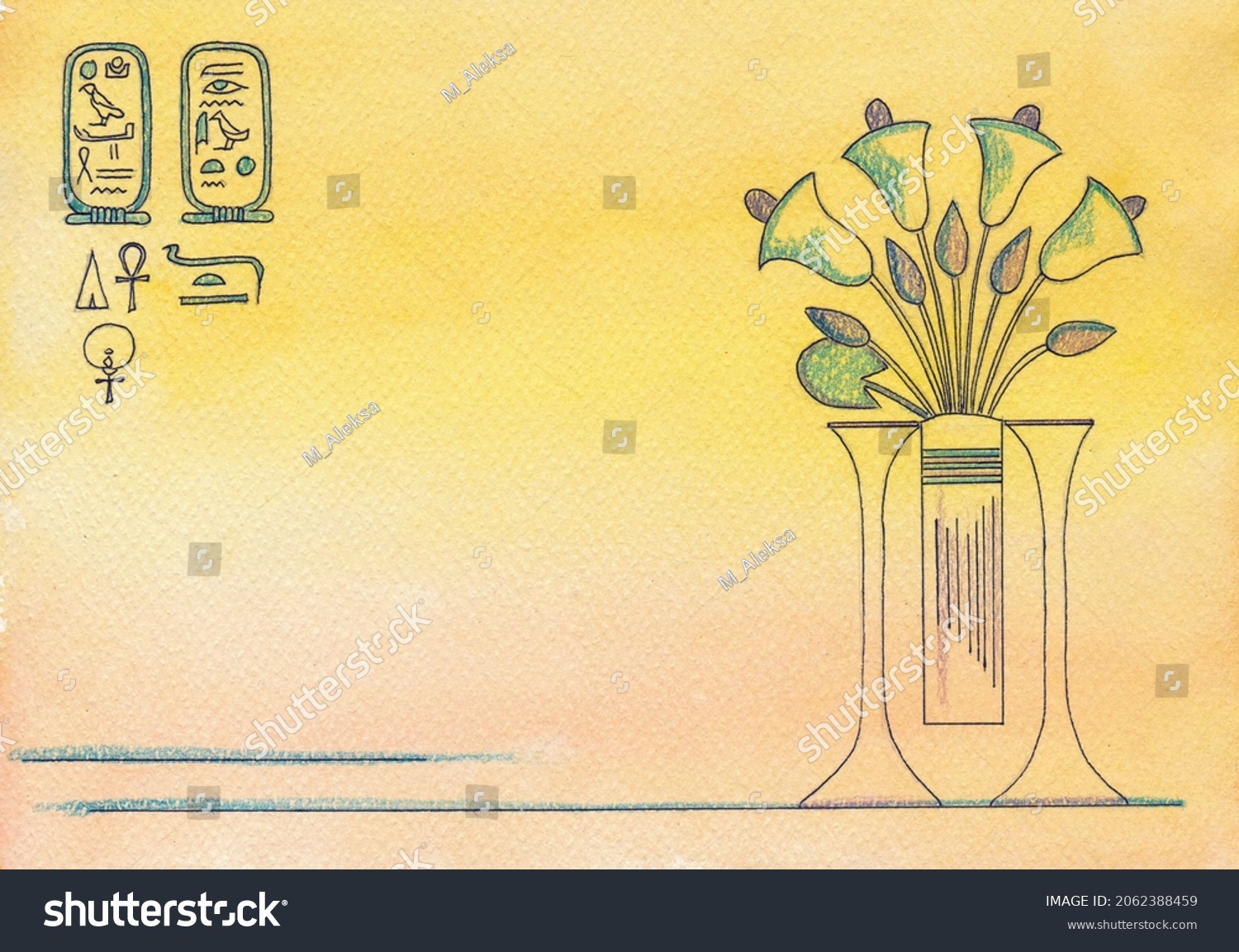 Egyptian Papyrus Image Hieroglyphs Vases Flowers Stock Illustration ...