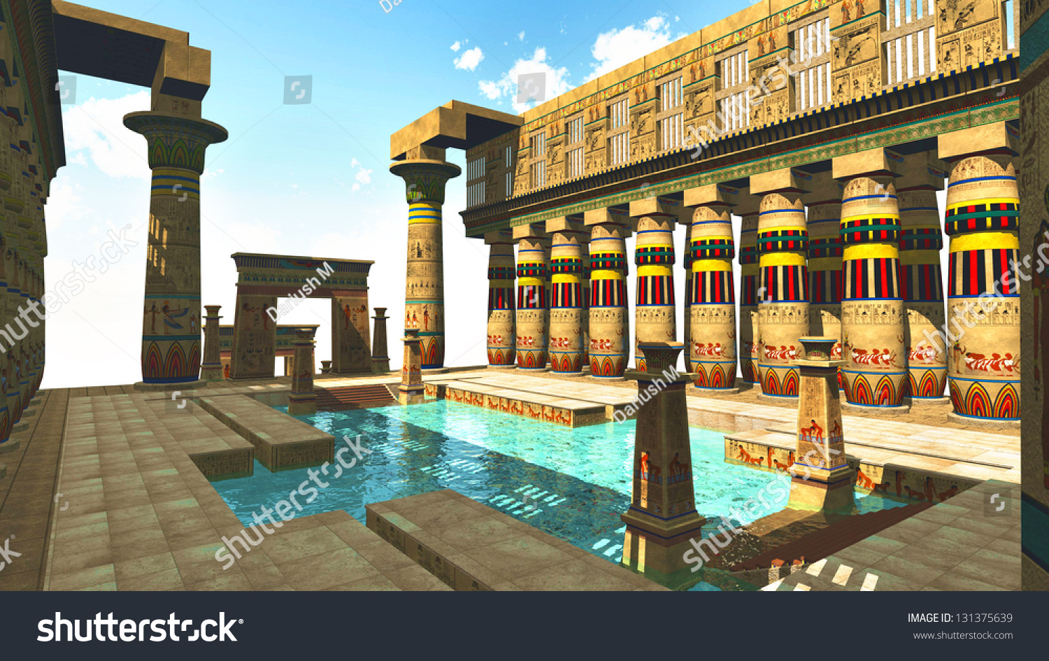 Egyptian Swimming Pool Temple Stock Illustration 131375639 - Shutterstock