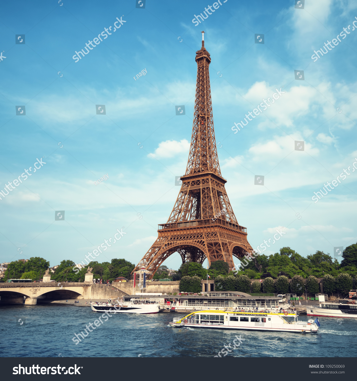 Eiffel Tower And River Seine, Paris - France. Stock Photo 109250069 ...